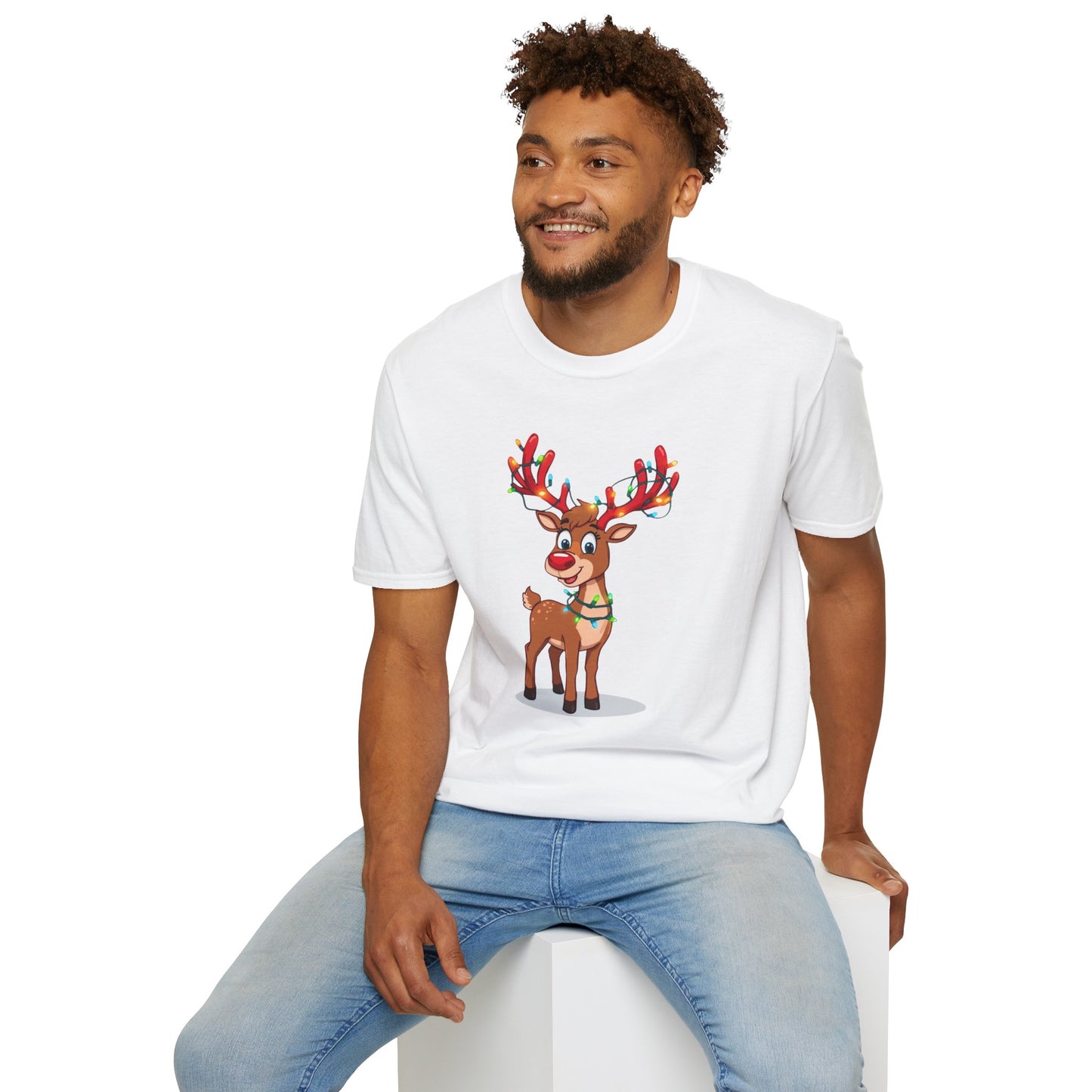 Smiling Reindeer with Christmas Lights Shirt, Family Christmas Shirts, Christmas T Shirt, Holiday Shirt, Cute Xmas Shirt for the family, Holiday Gift