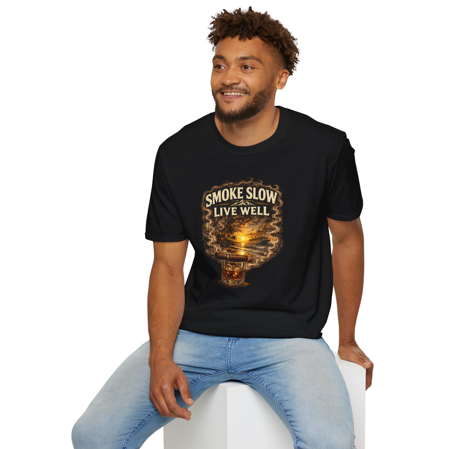 Smoke Slow Live Well Yacht T-Shirt – Cigar, Whiskey & Coastal Luxury Tee