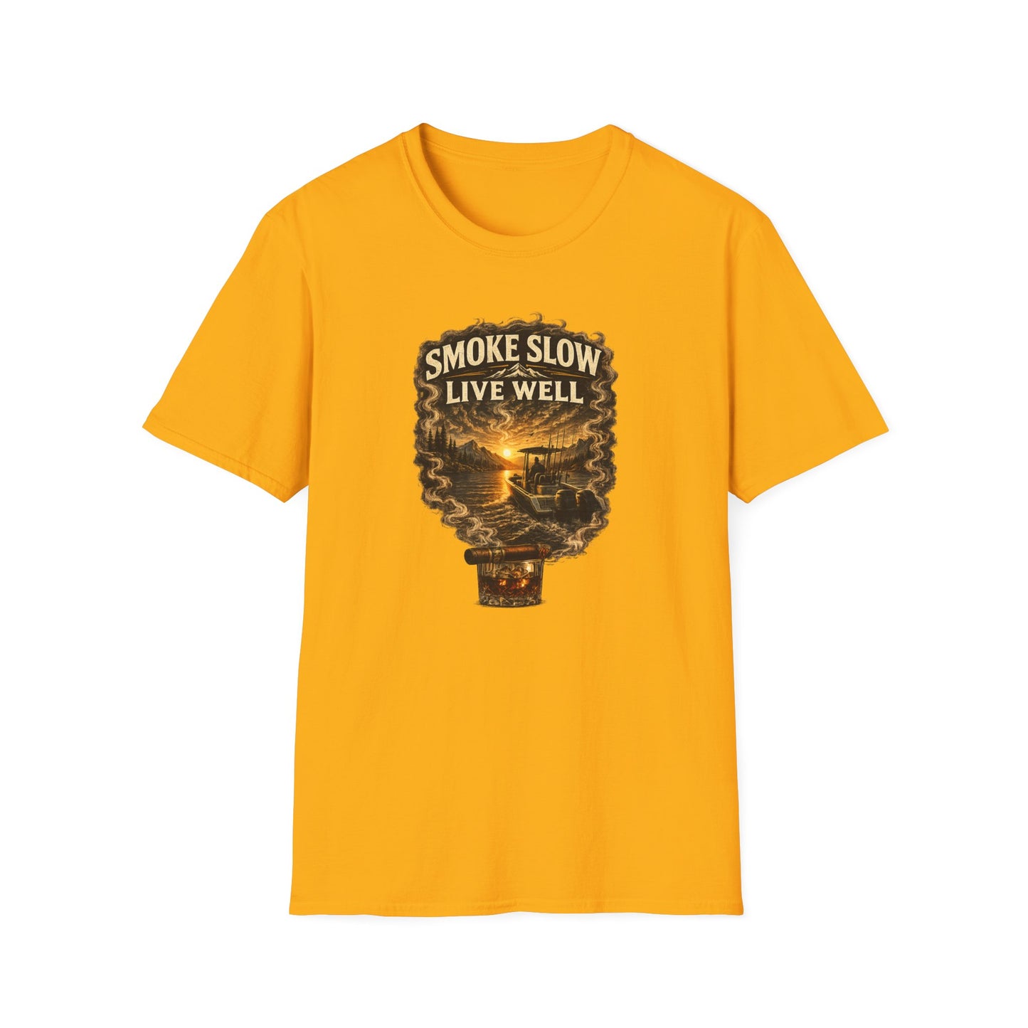 Smoke Slow Live Well Fishing T-Shirt – Cigar, Whiskey & Angler Lifestyle Tee