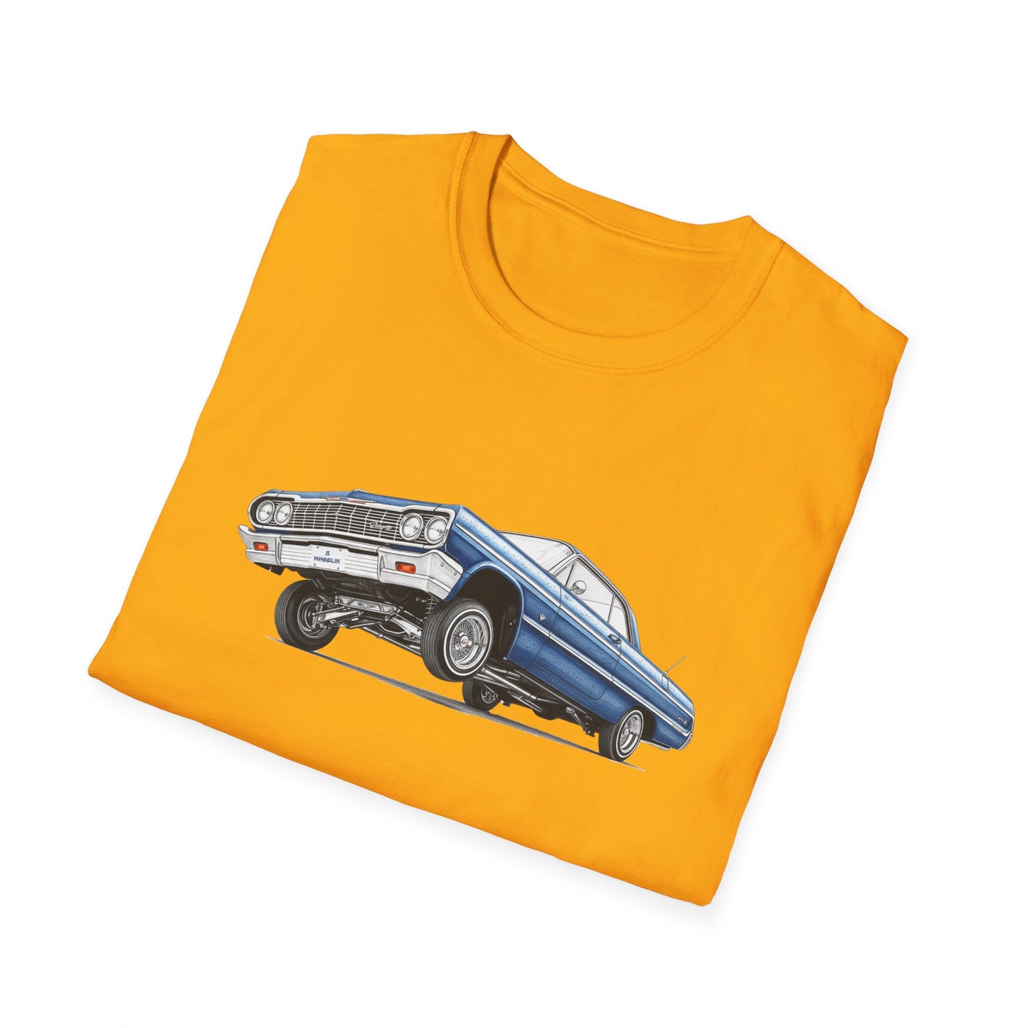 1964 Chevy Impala Hydraulics Lowrider Ink Drawing T-Shirt - Old School Hip Hop Cholo Art Tee Design - Chicano Car Club Graphic Tee