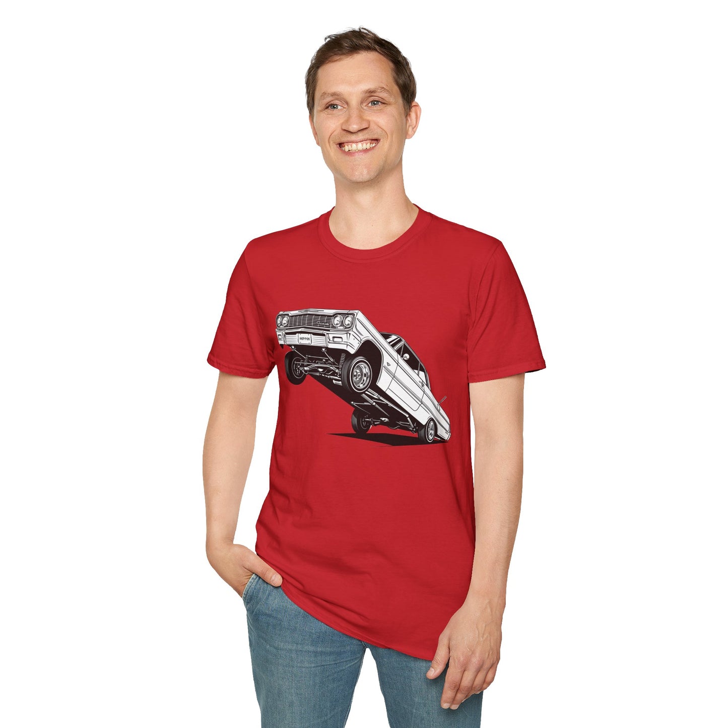 1964 Chevy Impala Hydraulics Lowrider Ink Drawing T-Shirt - Old School Hip Hop Cholo Art Tee Design - Chicano Car Club Graphic Tee