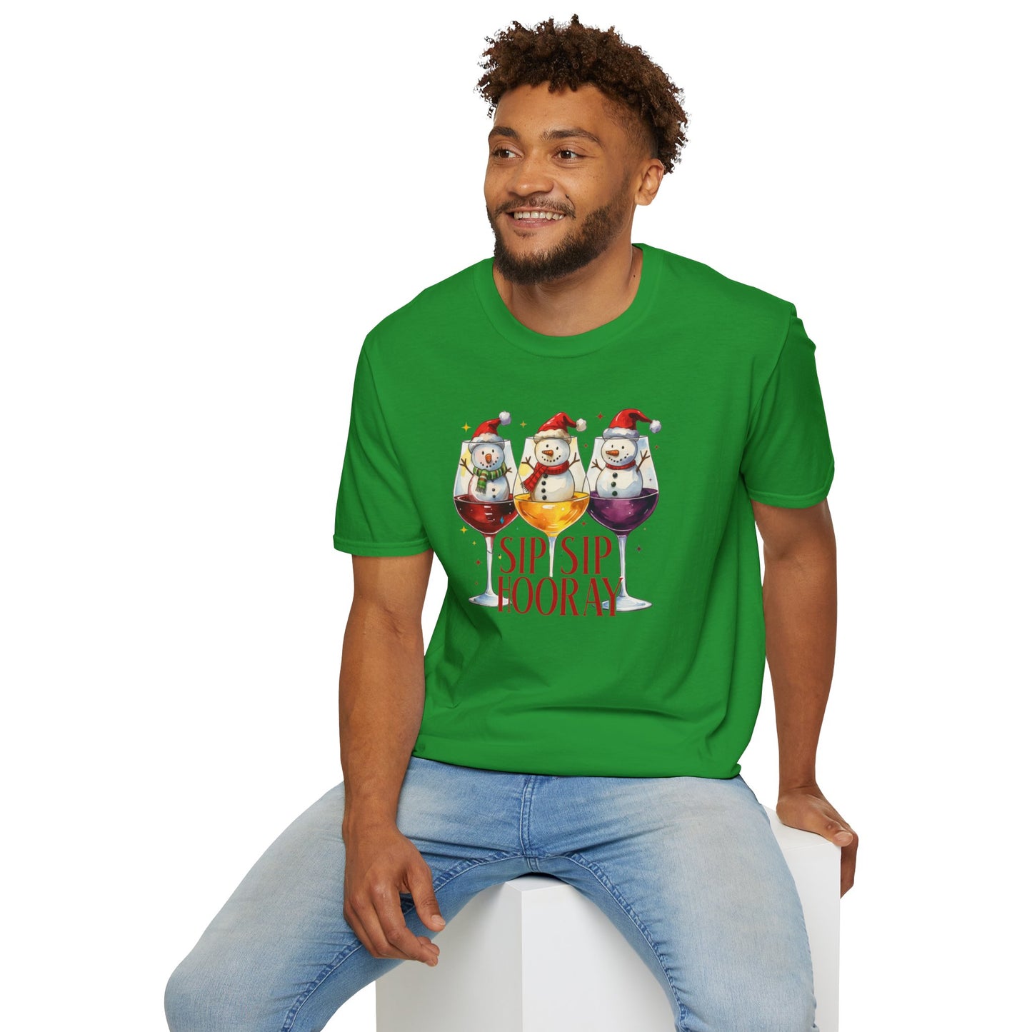 Sip Sip Hooray Christmas T-Shirt – Cute Snowman Wine Glass Holiday Tee, Funny Festive Drinking Shirt