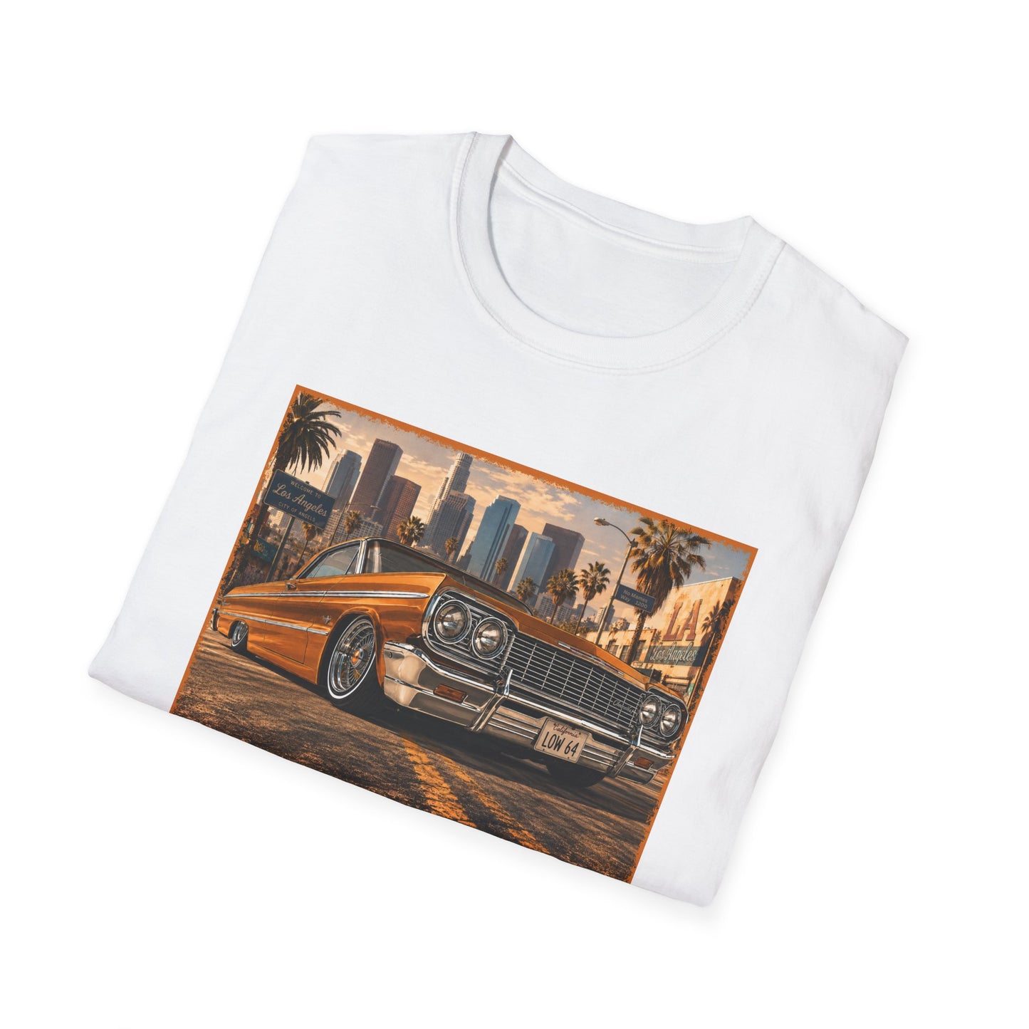 Los Angeles Lowrider T-Shirt, Orange Classic Car Graphic Tee, 1964 Style Car Shirt for Car Lovers