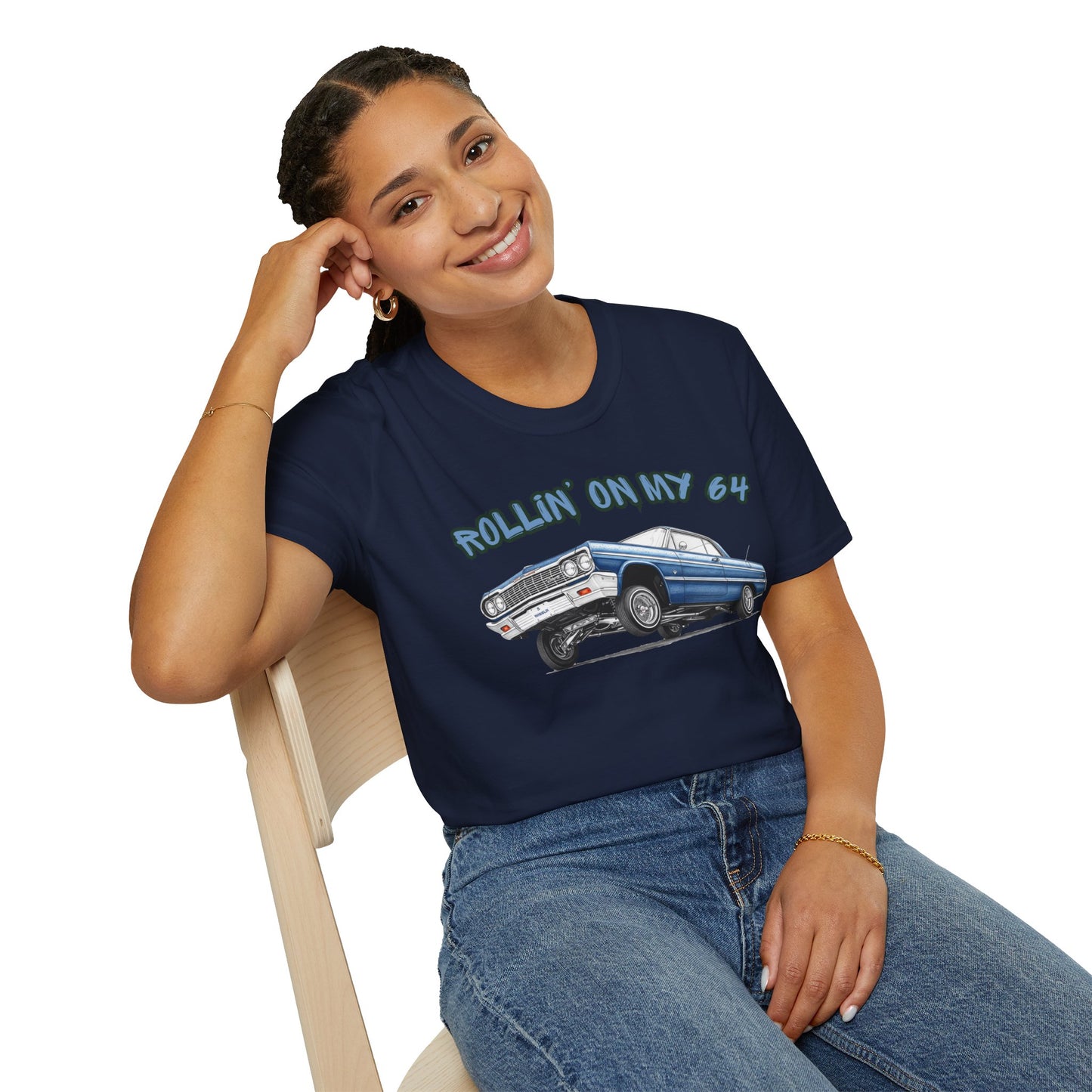 Lowrider Shirt, Rollin On My 64 Tee, Classic Car Graphic Shirt, Vintage Car Enthusiast Gift, Retro Auto Unisex Tee