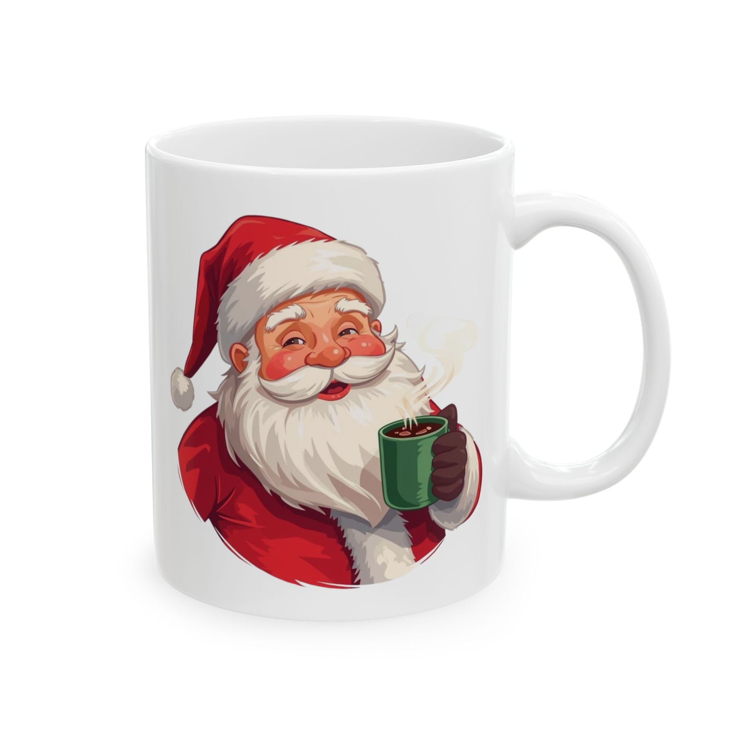 Santa enjoying Hot Chocolate Mug – Cute Holiday Coffee Cup, Festive Santa Ceramic Mug, Christmas Gift Idea (11oz/15oz)