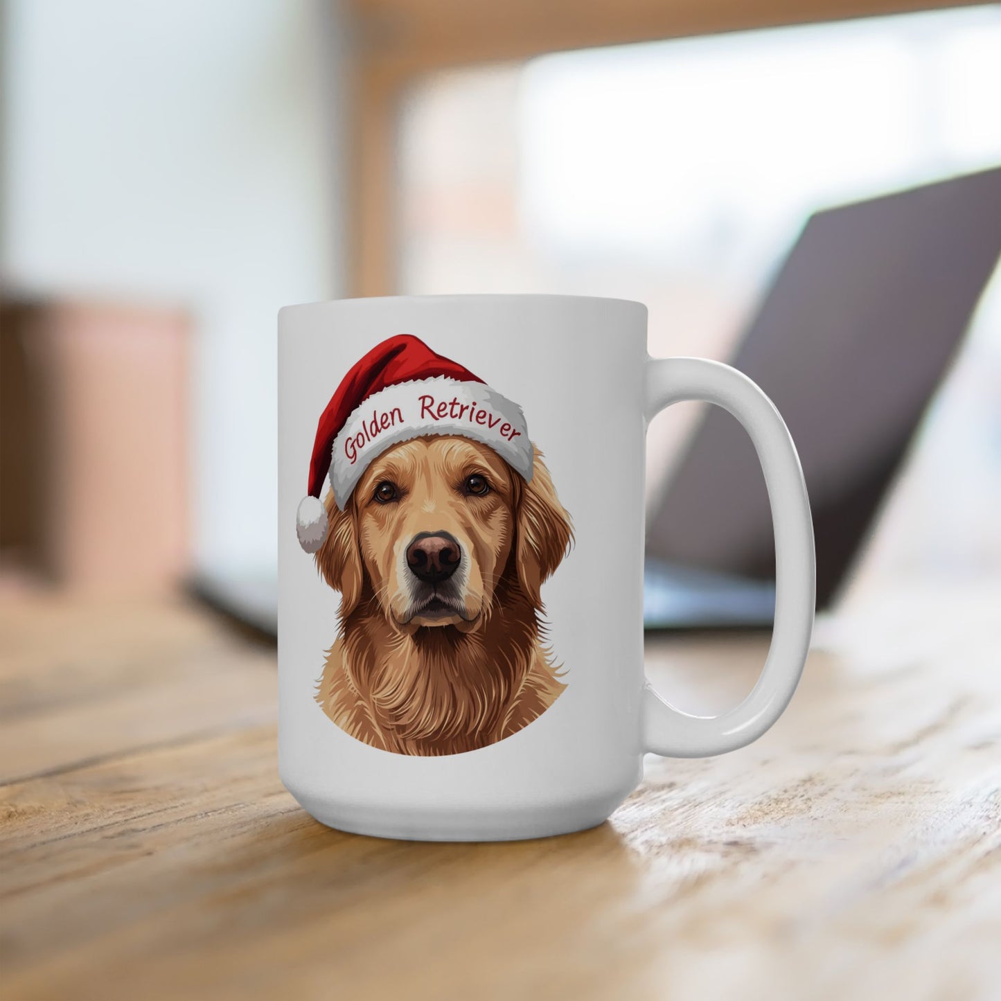 Golden Retriever Holiday Portrait Mug – Cute Holiday Coffee Cup, Festive Golden Retriever Ceramic Mug, Christmas Gift Idea (11oz/15oz)