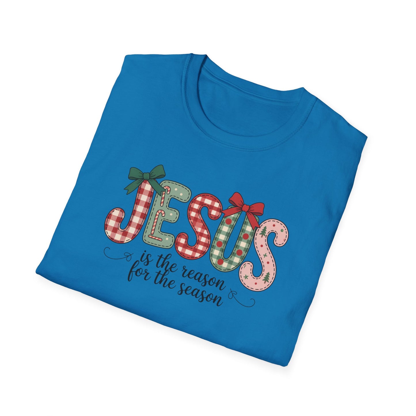 Jesus Is the Reason for the Season Christmas T-Shirt – Cute Plaid Holiday Christian Tee with Bows