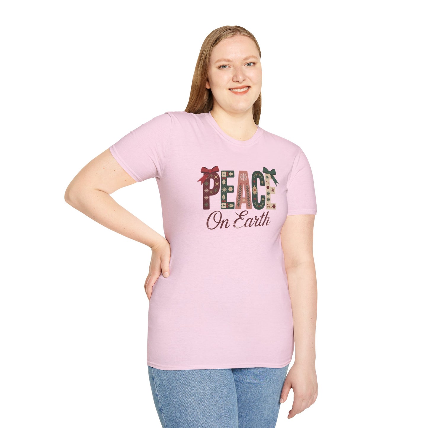 Joy and Peace Christmas T-Shirt – Festive Holiday Typography Tee with Wreath Design, Inspirational Christmas Shirt