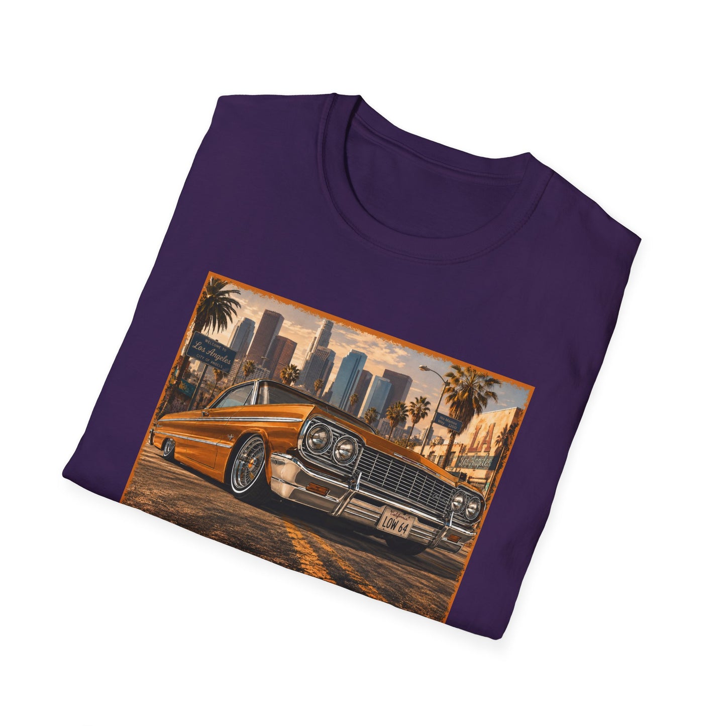 Los Angeles Lowrider T-Shirt, Orange Classic Car Graphic Tee, 1964 Style Car Shirt for Car Lovers