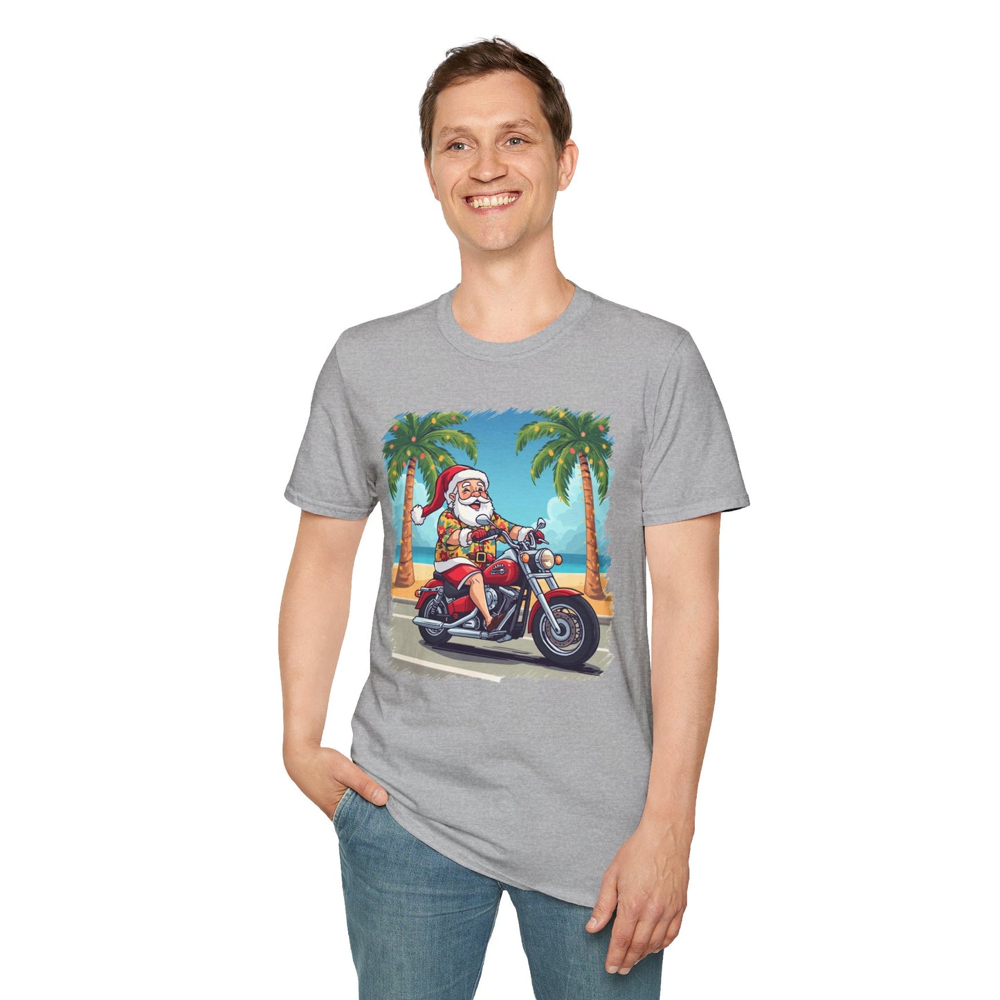 Tropical Santa riding a motorcycle shirt, Family Christmas Shirts, Christmas T Shirt, Holiday Shirt, Cute Xmas Shirt for the family, Holiday Gift