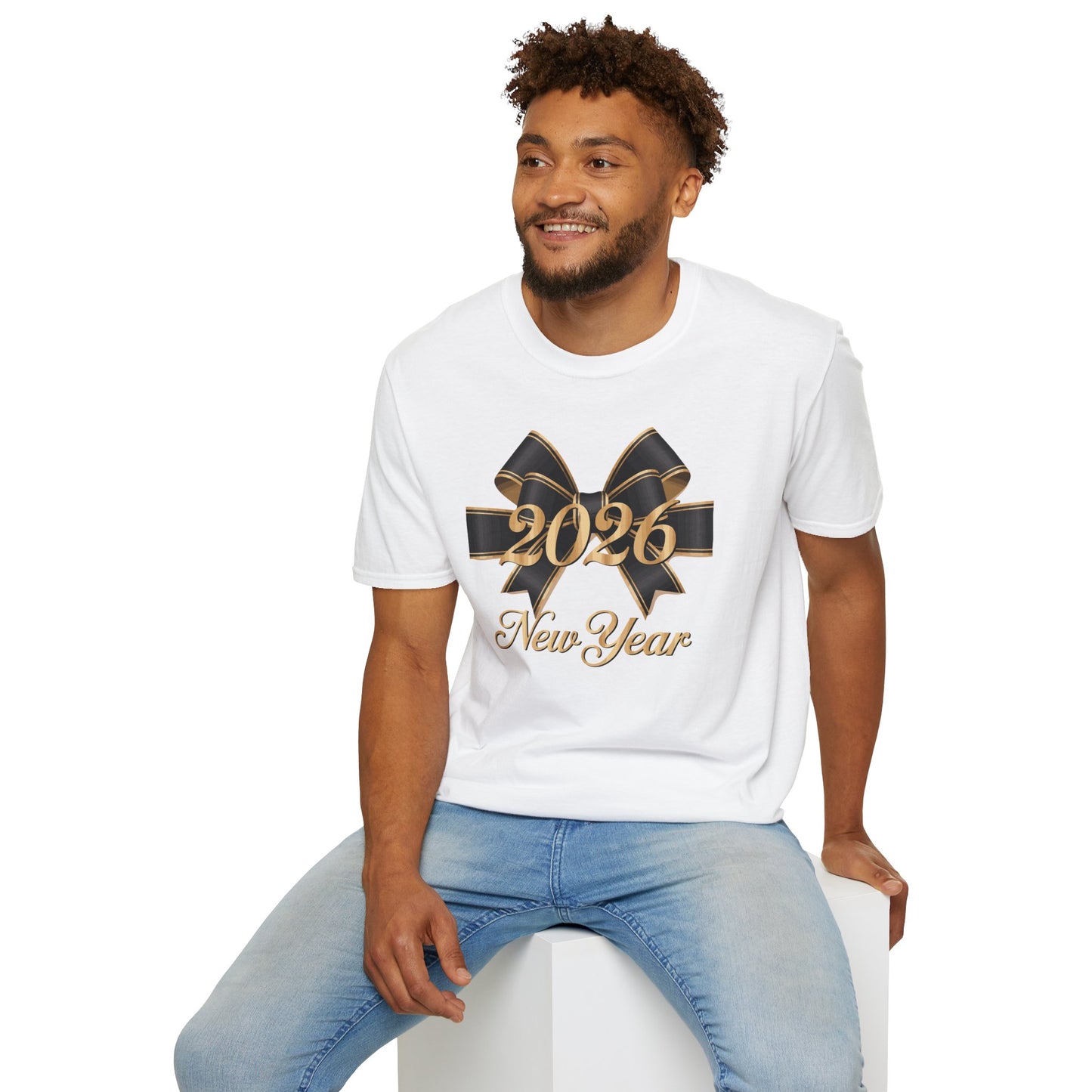 Happy New Year 2026 T-Shirt – Elegant Black and Gold Bow New Year Shirt, Classy 2026 NYE Celebration Tee, Luxury New Year’s Eve Party Top