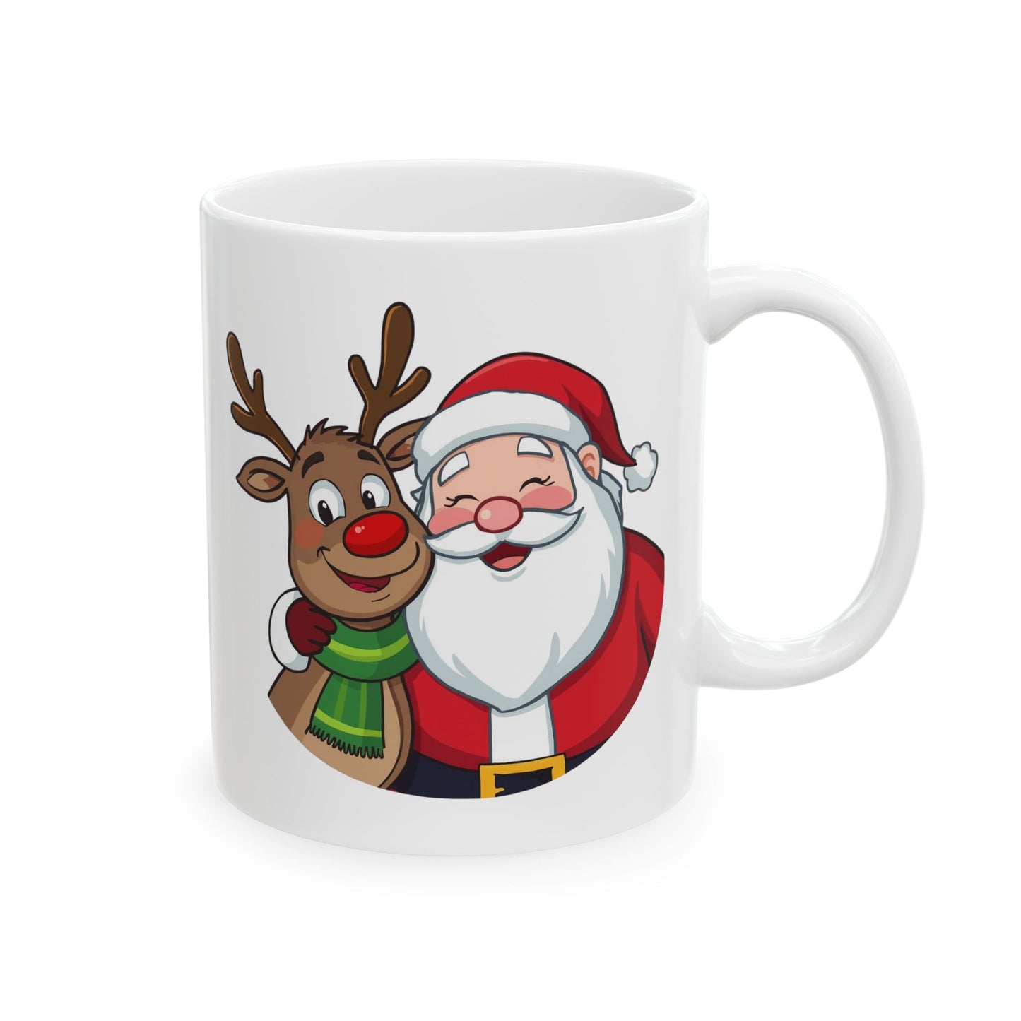 Santa and Rudolph Mug – Cute Holiday Coffee Cup, Festive Santa Ceramic Mug, Christmas Gift Idea (11oz/15oz)