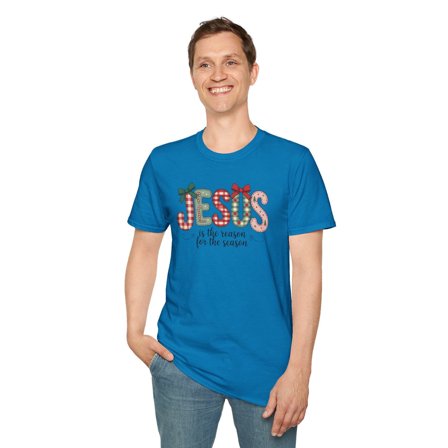 Jesus Is the Reason for the Season Christmas T-Shirt – Cute Plaid Holiday Christian Tee with Bows