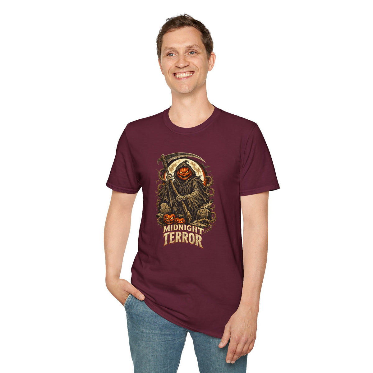 Halloween Horror Shirt, Midnight Terror T-Shirt, Pumpkin Reaper Tee, Scary Spooky Season Shirt, Haunted Halloween Gift