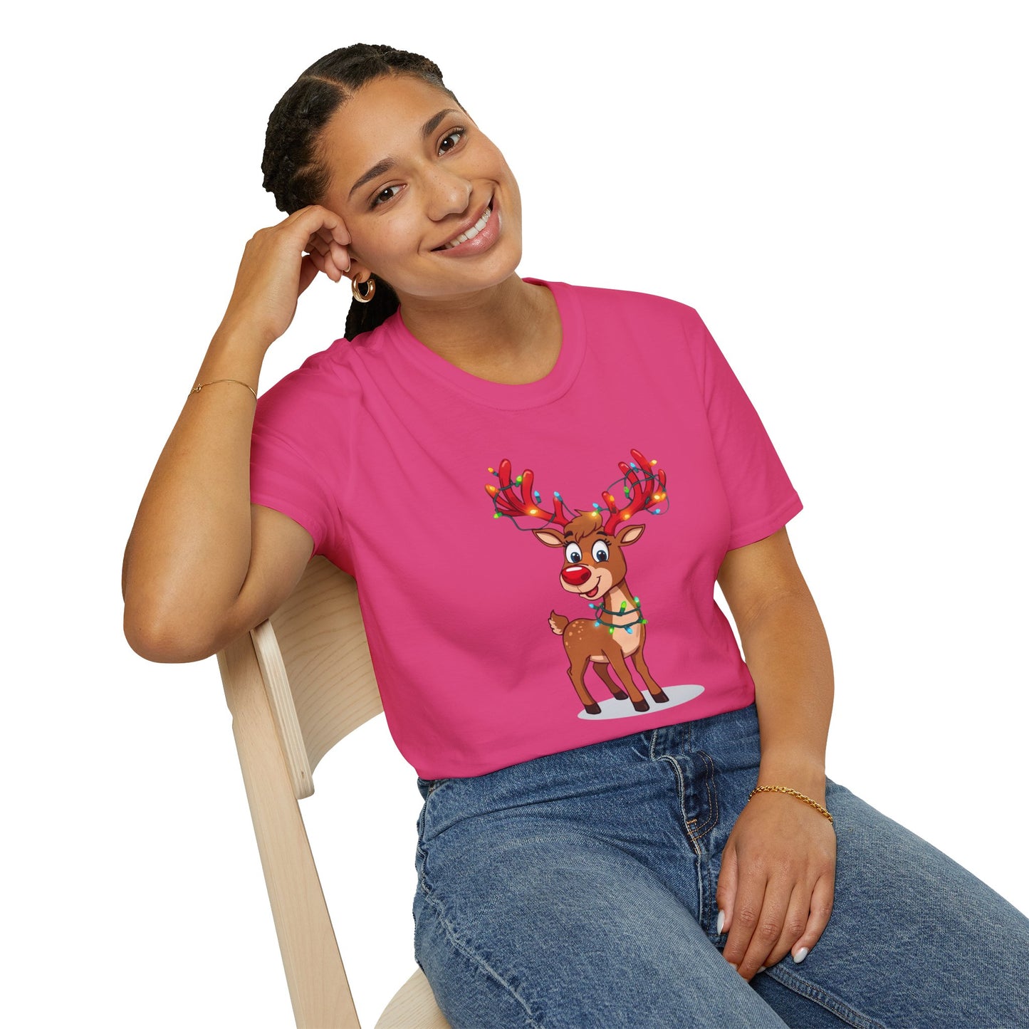 Smiling Reindeer with Christmas Lights Shirt, Family Christmas Shirts, Christmas T Shirt, Holiday Shirt, Cute Xmas Shirt for the family, Holiday Gift