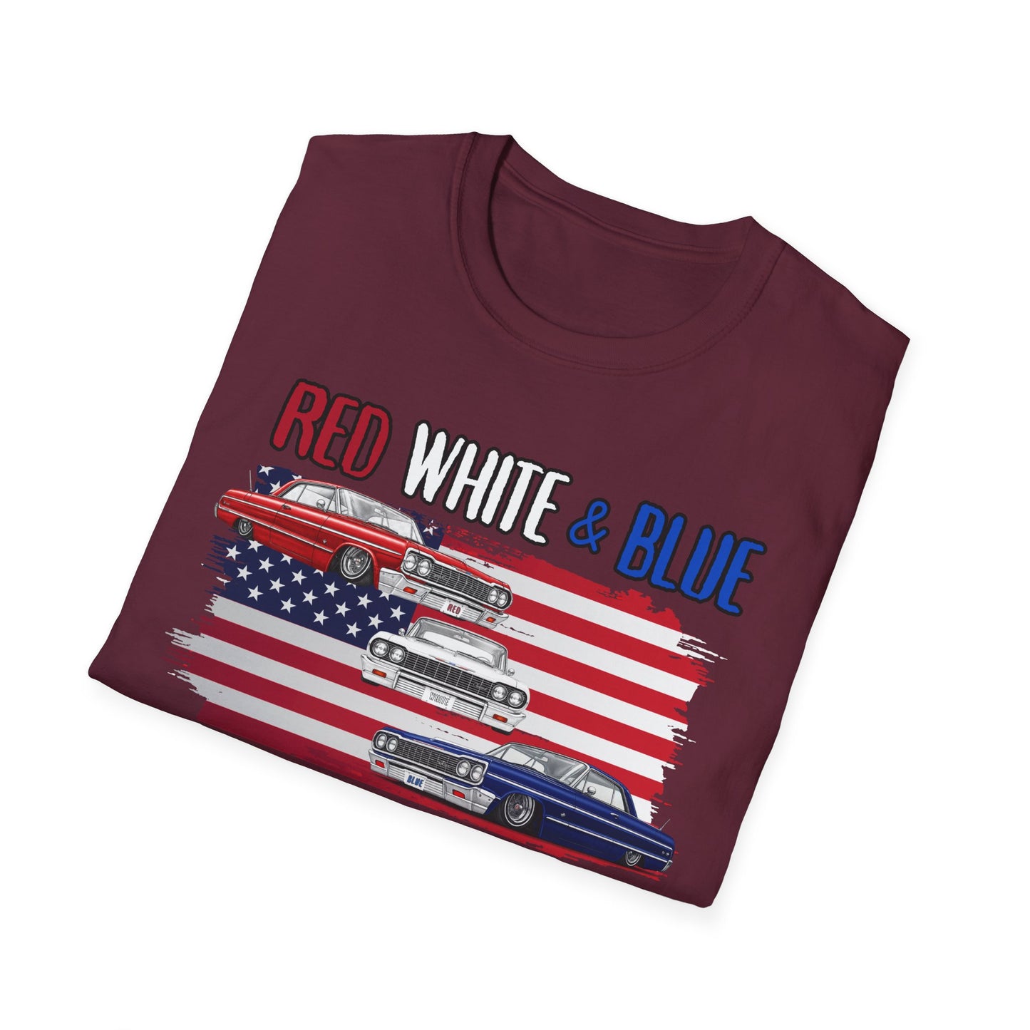 Patriotic Lowrider Shirt, Red White and Blue Car Tee, Classic Car Shirt, 4th of July Car Lover Gift, Unisex Auto Tee
