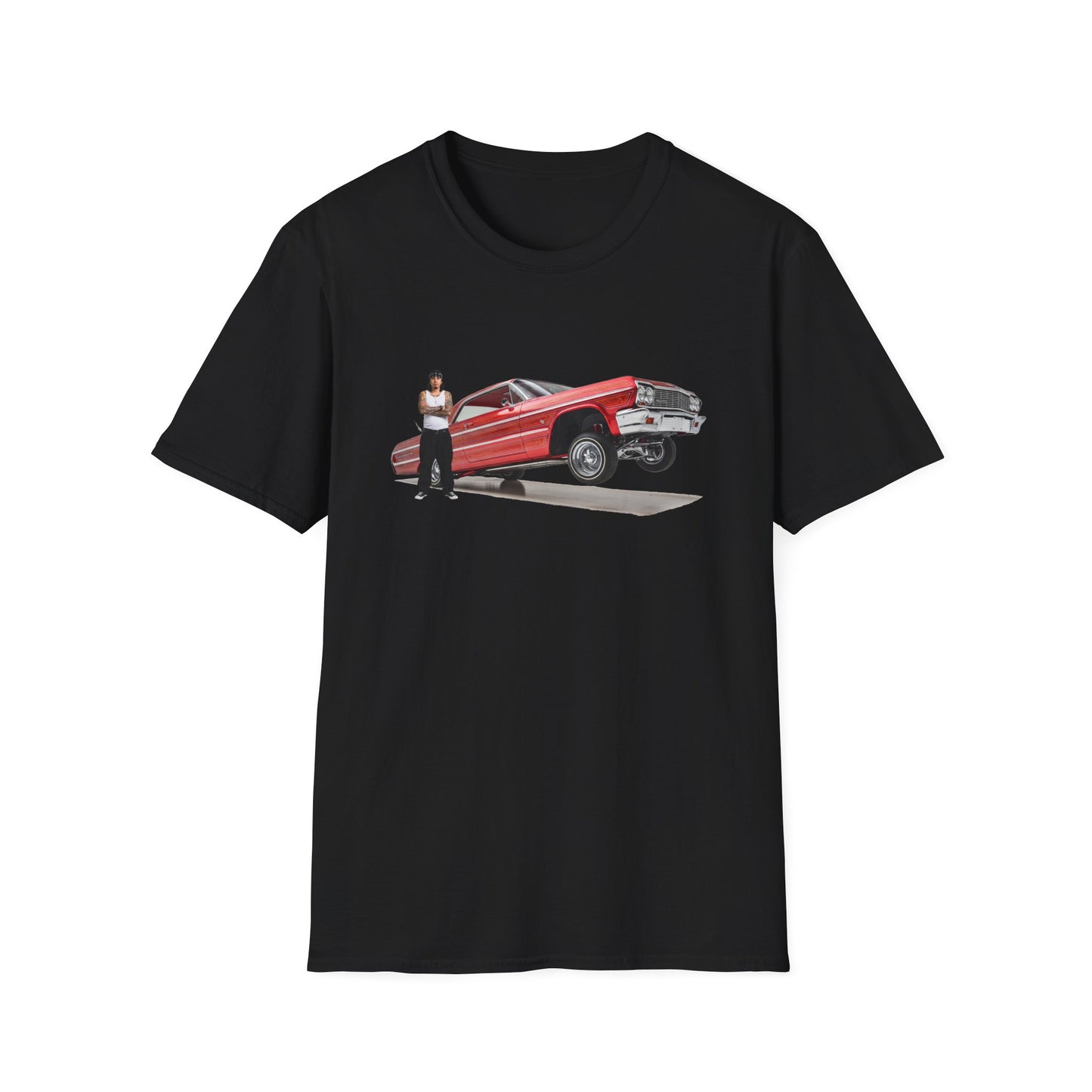 1964 Chevy Impala Hydraulics Lowrider Hoppin' graphic T-Shirt - Old School Hip Hop Cholo Art Tee Design - Chicano Car Club Graphic Tee