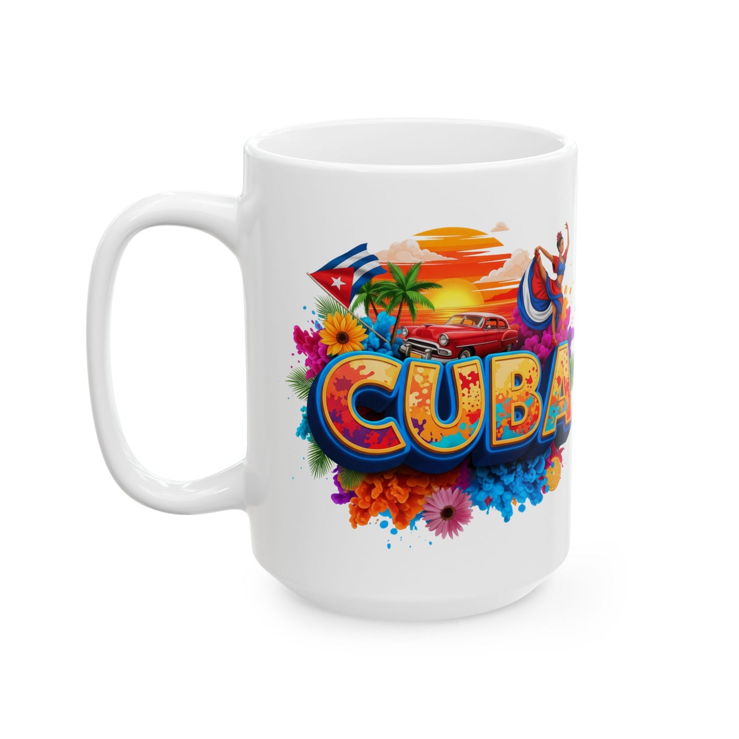 Colorful Cuban Flag Ceramic Mug, 11oz 15oz - Vibrant Cuba Souvenir Coffee Cup, Patriotic Tea Mug, Cuban American Gift, Kitchen Decor
