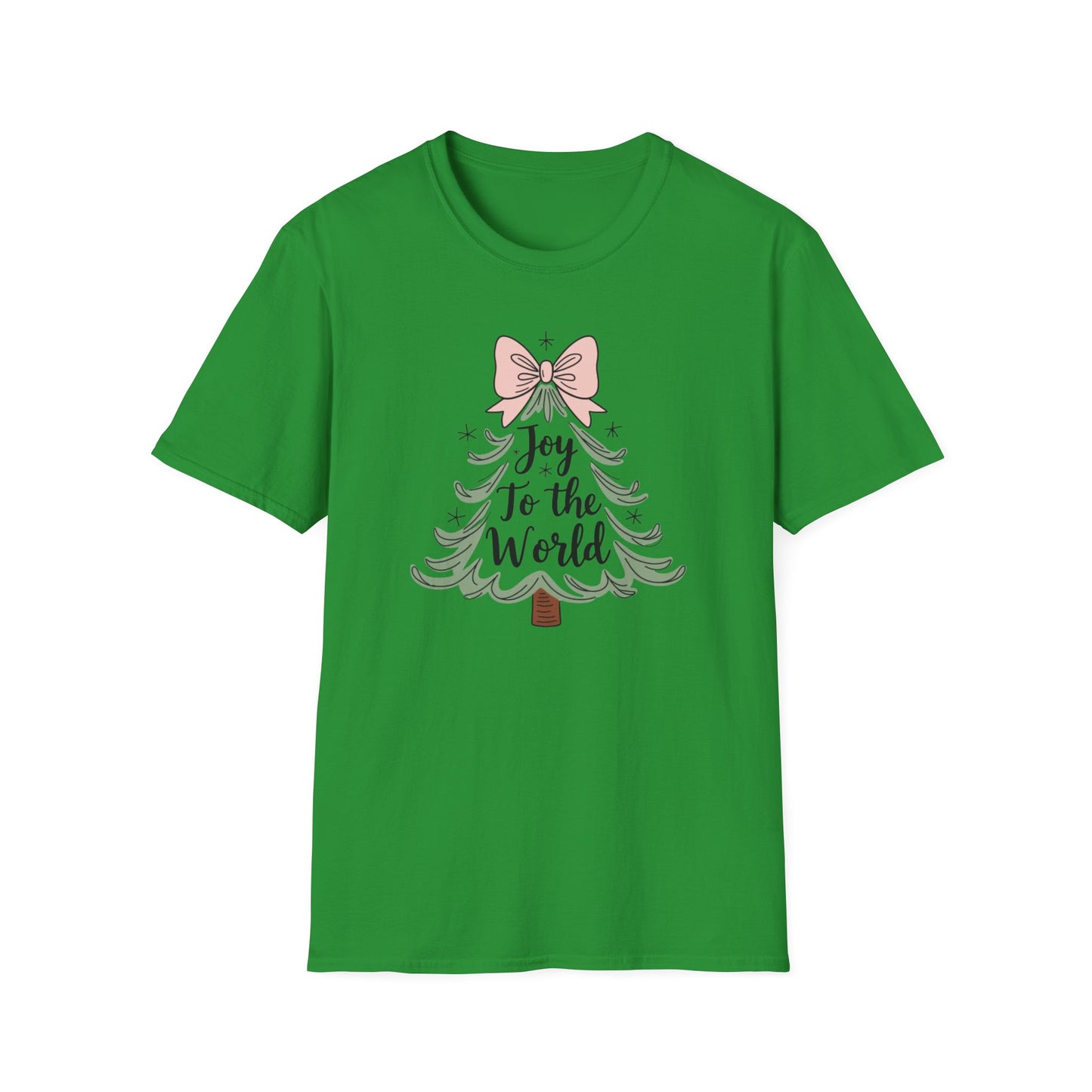 Joy to the World Christmas T-Shirt – Cute Pastel Bow Christmas Tree Tee, Festive Holiday Graphic Shirt for Women