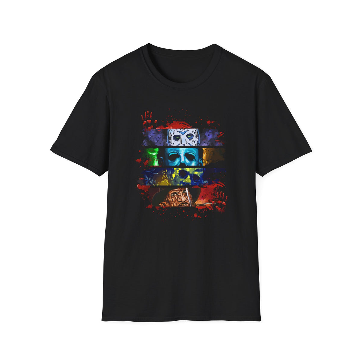 Horror Movie Villains Halloween Softstyle T-Shirt, Scary Movie Tee, Halloween Shirt, Horror Movie Fan Gift, Horror Movie Characters