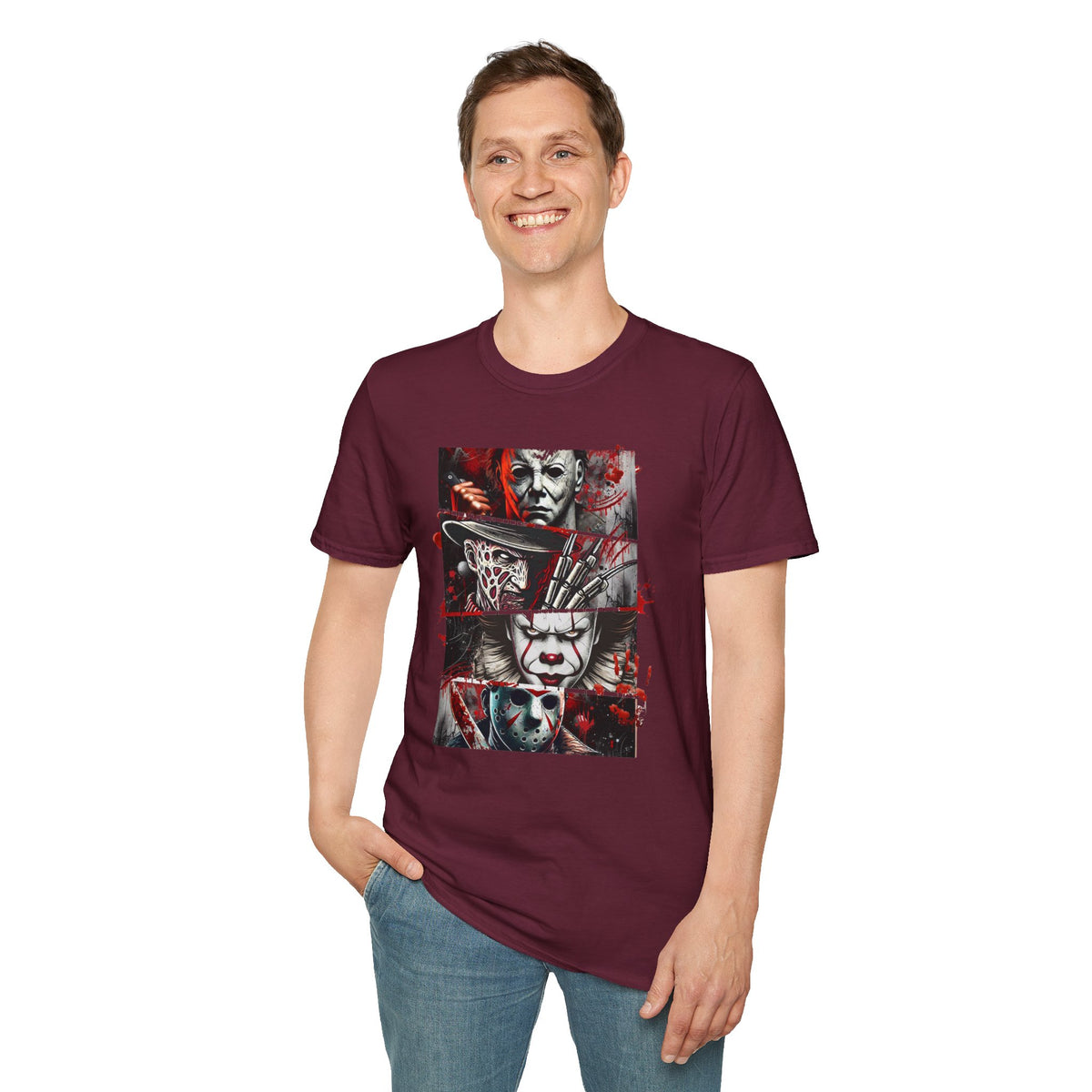 Horror Movie Villains Halloween Softstyle T-Shirt, Scary Movie Tee, Halloween Shirt, Horror Movie Fan Gift, Horror Movie Characters