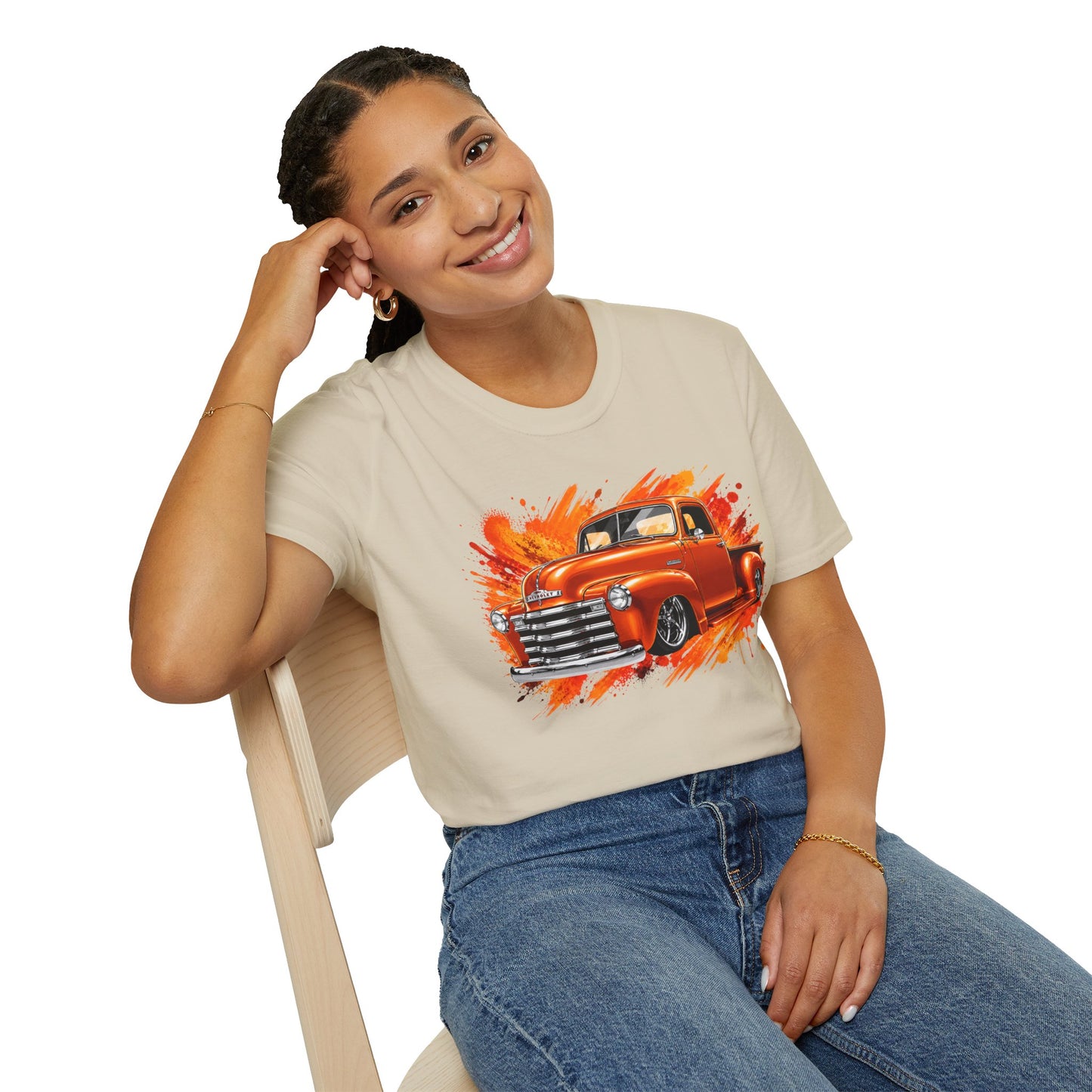 Orange Classic Truck T-Shirt, Vintage Pickup Graphic Tee, Custom Truck Shirt for Car Lovers