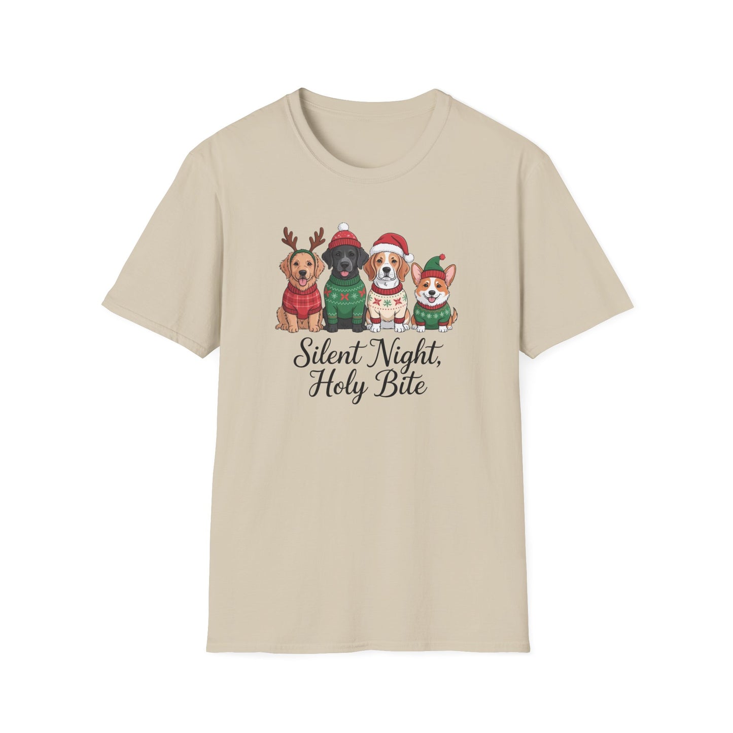 Silent Night Holy Bite Christmas Dog T-Shirt – Cute Holiday Puppy Sweater Tee, Funny Christmas Dog Lover Shirt