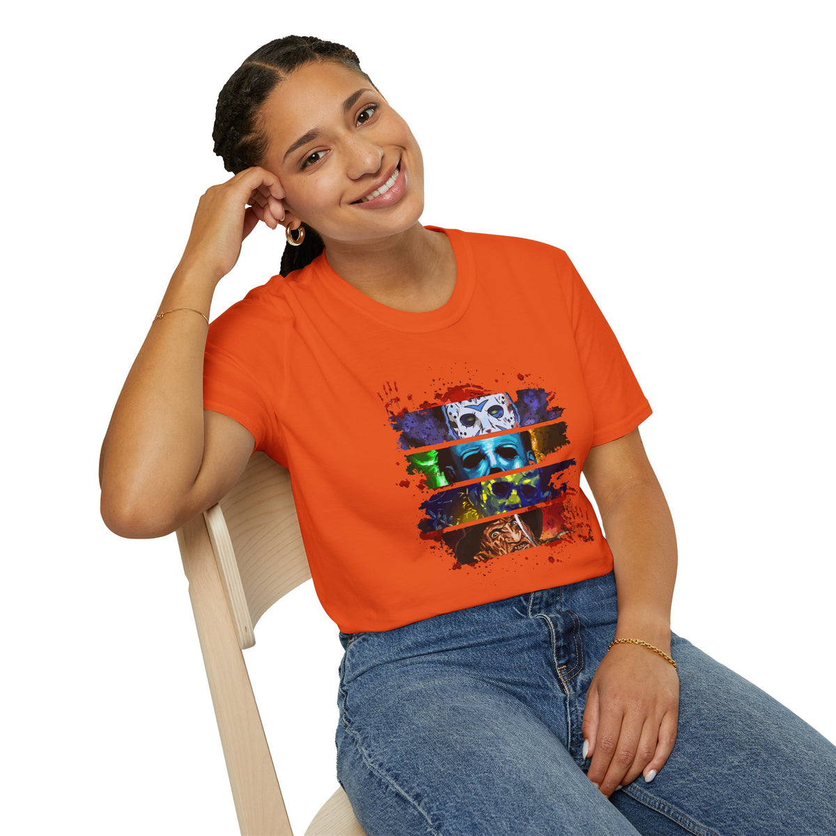Horror Movie Villains Halloween Softstyle T-Shirt, Scary Movie Tee, Halloween Shirt, Horror Movie Fan Gift, Horror Movie Characters