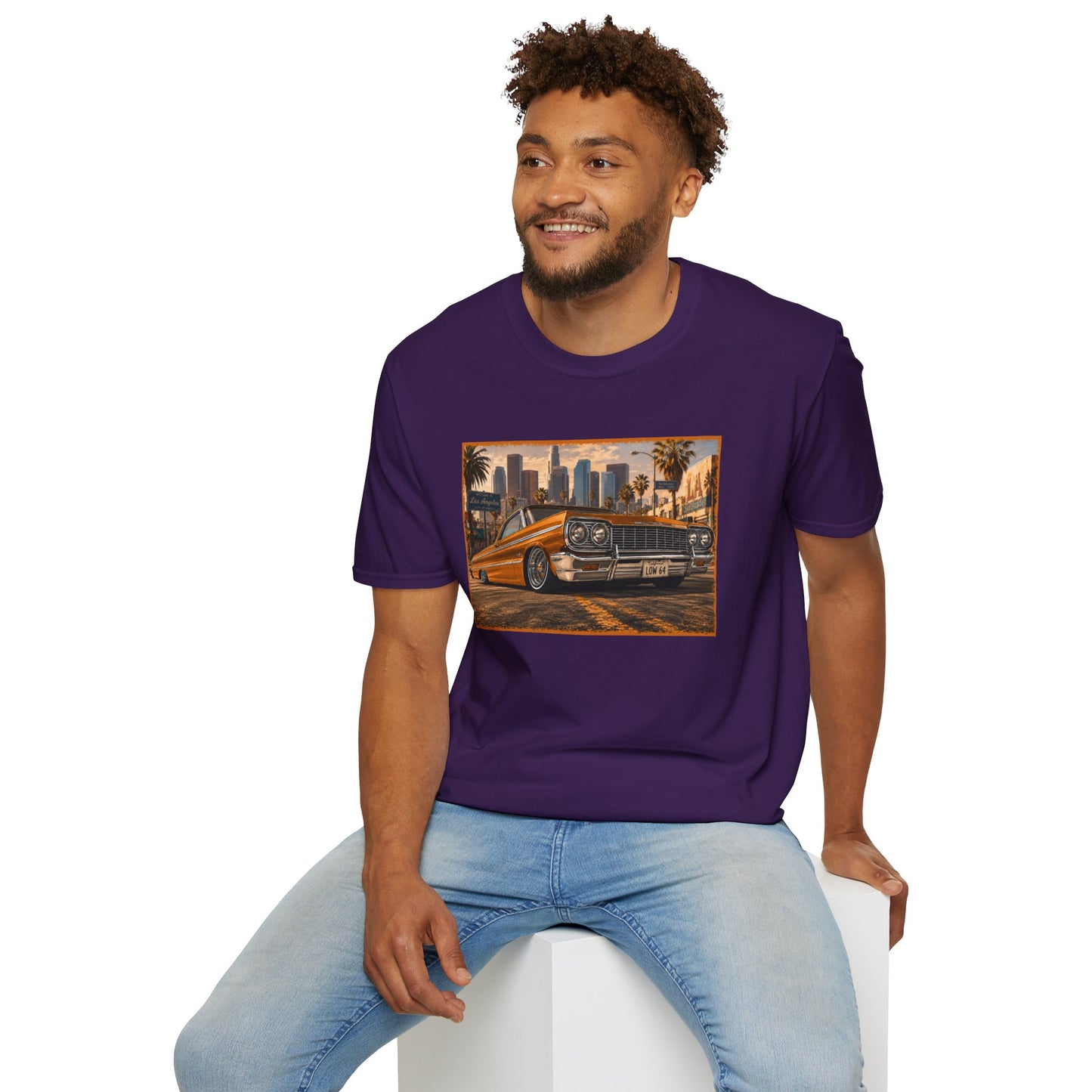 Los Angeles Lowrider T-Shirt, Orange Classic Car Graphic Tee, 1964 Style Car Shirt for Car Lovers