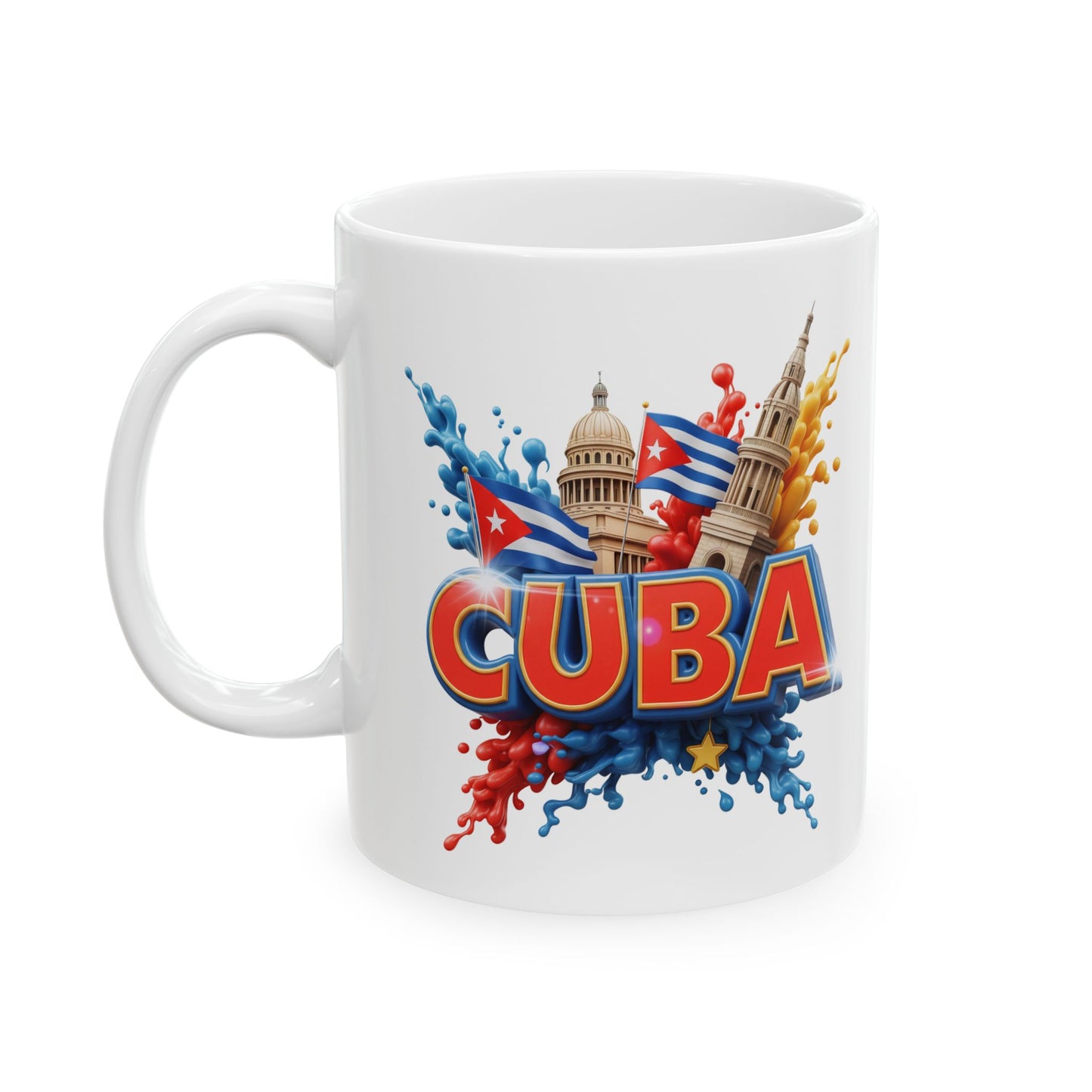 Colorful Cuban Flag Ceramic Mug, 11oz 15oz - Vibrant Cuba Souvenir Coffee Cup, Patriotic Tea Mug, Cuban American Gift, Kitchen Decor