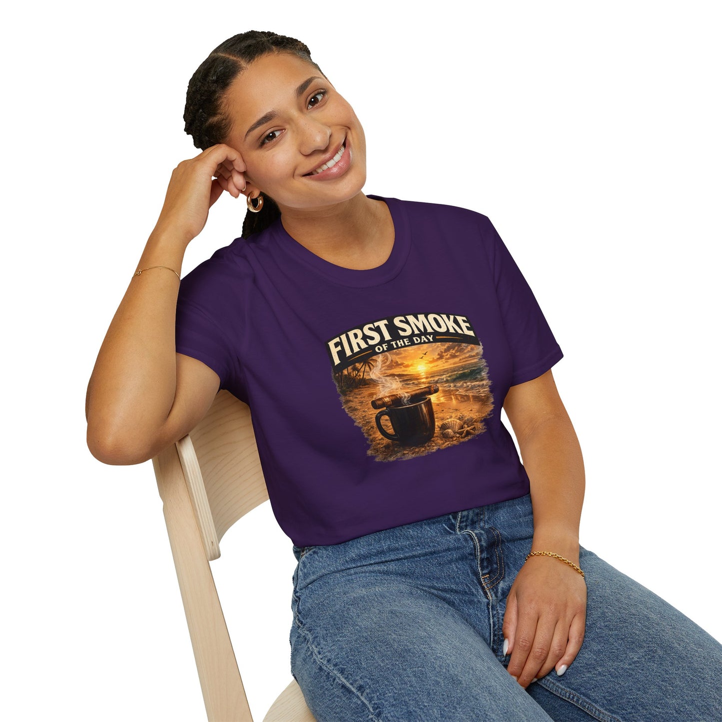 First Smoke of the Day T-Shirt – Cigar & Coffee Beach Sunrise Tee