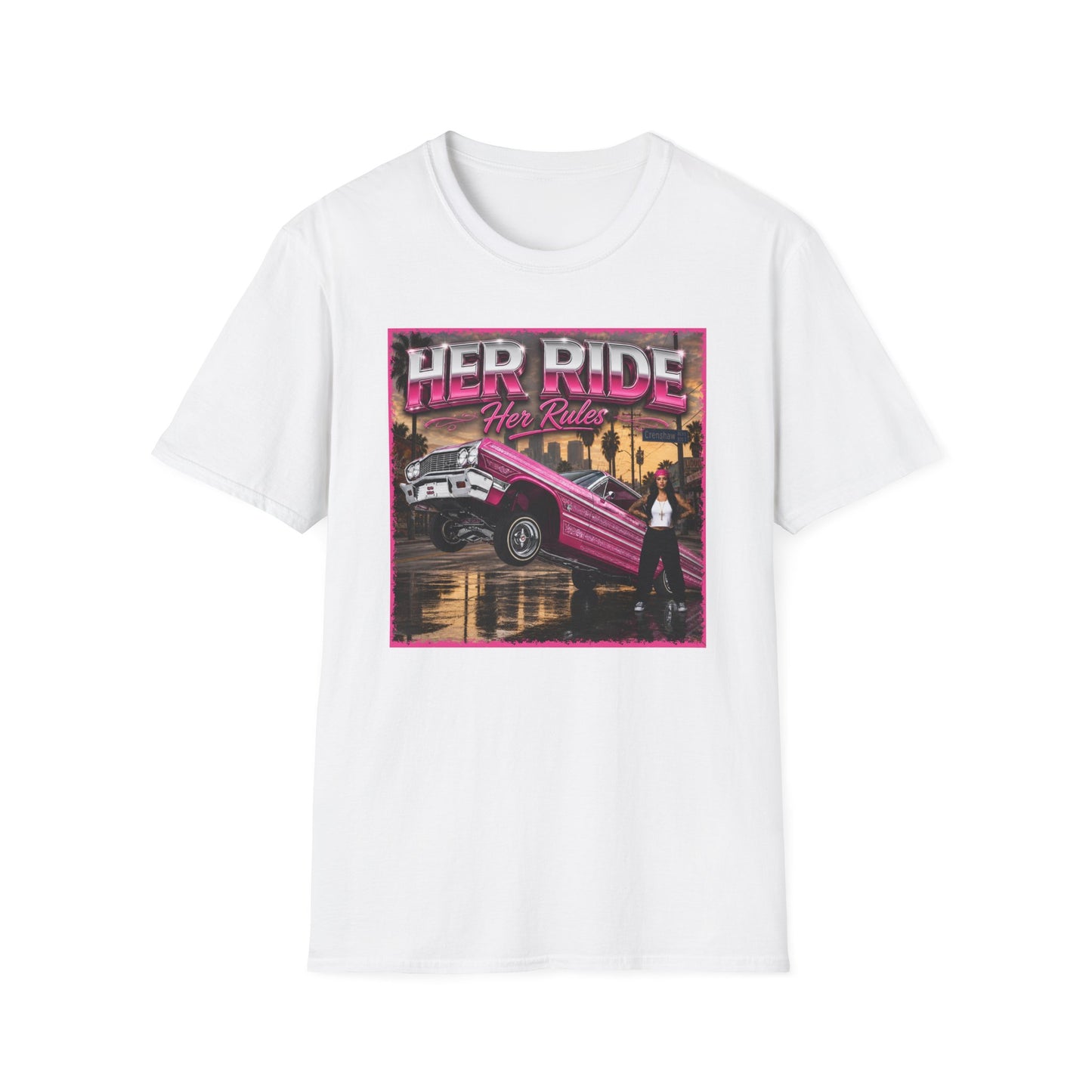 Women Lowrider Shirt, Her Ride Her Rules Tee, Pink Classic Car Graphic Shirt, Car Enthusiast Gift, Retro Auto Tee