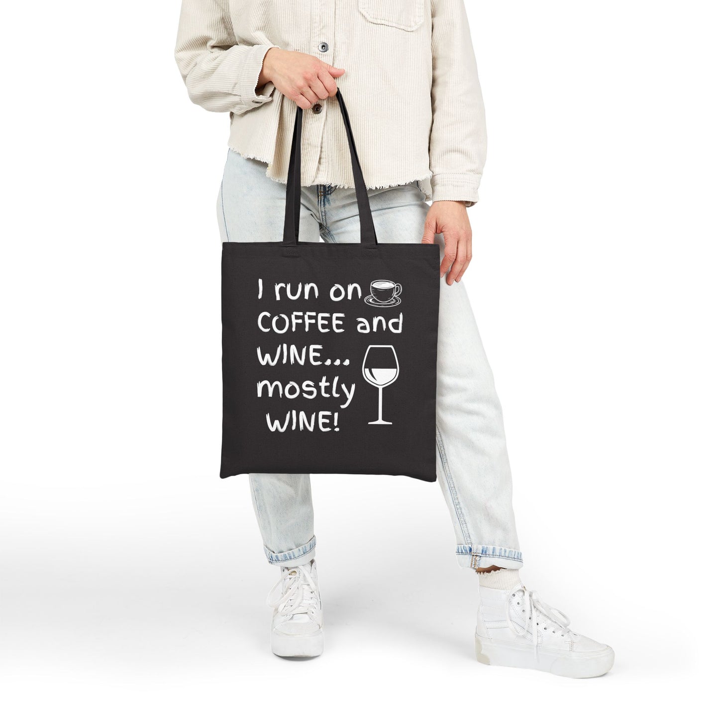 I Run on Coffee and Wine Mostly Wine Tote Bag, Funny Gifts for Wine Lovers, Shopping Tote, Wine Enthusiast Accessory, Mother's Day Gift