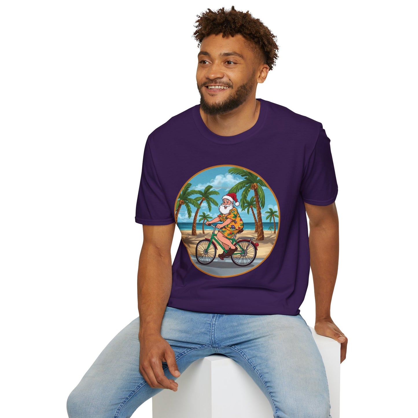 Tropical Santa riding a bicycle shirt, Family Christmas Shirts, Christmas T Shirt, Holiday Shirt, Cute Xmas Shirt for the family, Holiday Gift