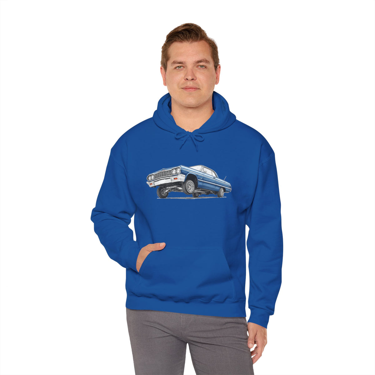 Classic Car Hoodie, Lowrider Car Hoodie, Blue Vintage Car Sweatshirt, Car Enthusiast Gift, Unisex Automotive Hoodie