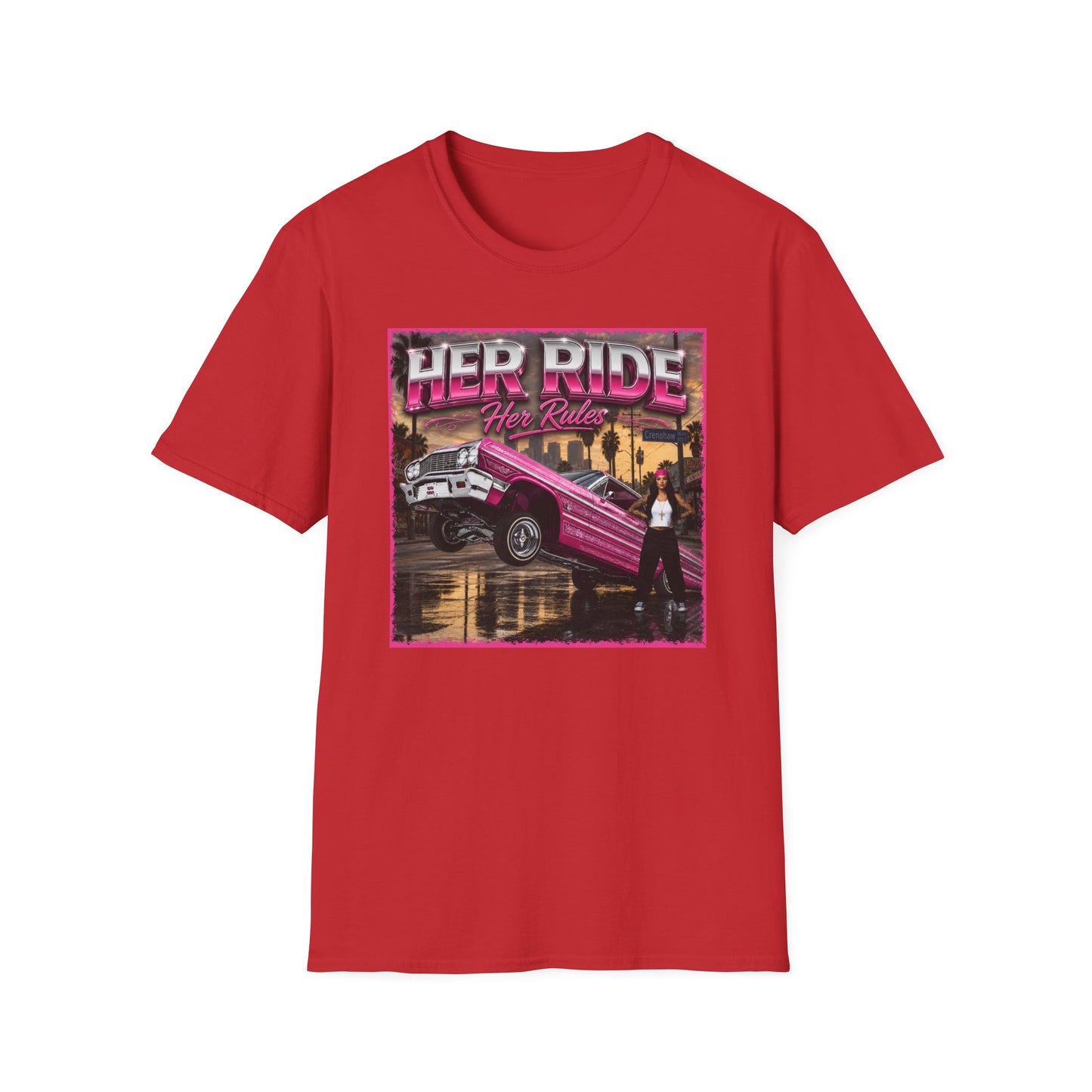 Women Lowrider Shirt, Her Ride Her Rules Tee, Pink Classic Car Graphic Shirt, Car Enthusiast Gift, Retro Auto Tee