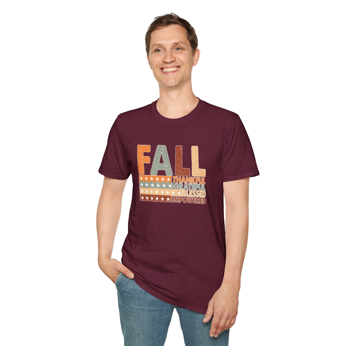 Fall Unisex Softstyle T-Shirt with Inspirational Words, Thankful, Grateful, Blessed, Empowered, Fall Tee, Hope Shirt, Thanksgiving Shirt