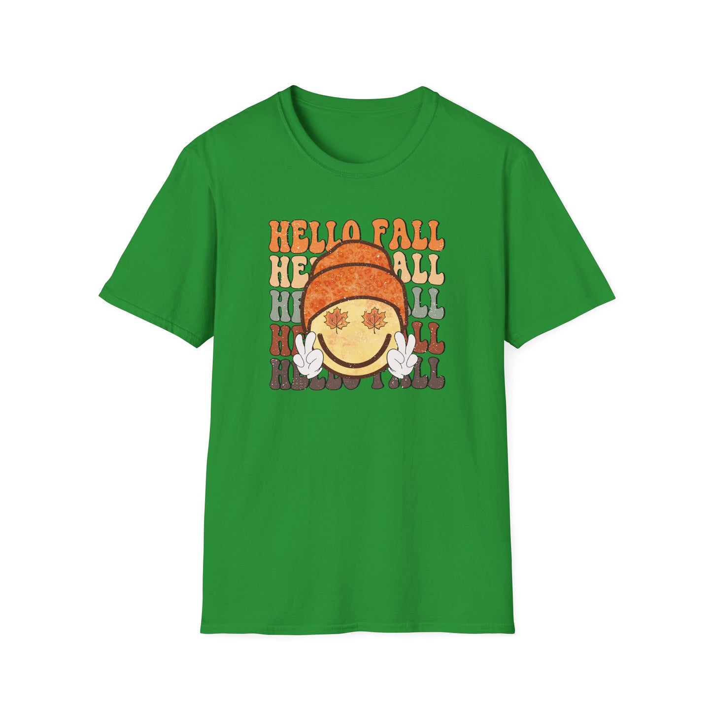 Hello Fall Happy Face Peace T-Shirt, Autumn Graphic Tee, Relaxing Casual Top, Seasonal Clothing, Thanksgiving Tee, Friendsgiving gift