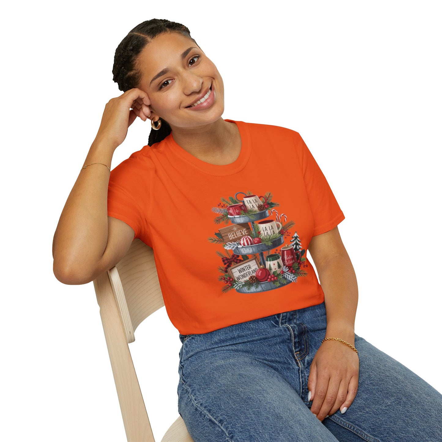 Christmas Mug Stack T-Shirt – Festive Holiday Tiered Tray Shirt with Fa La La Winter Wonderland Graphic Tee