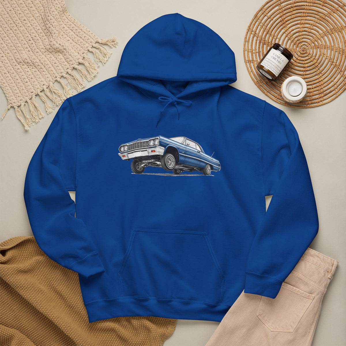 Classic Car Hoodie, Lowrider Car Hoodie, Blue Vintage Car Sweatshirt, Car Enthusiast Gift, Unisex Automotive Hoodie