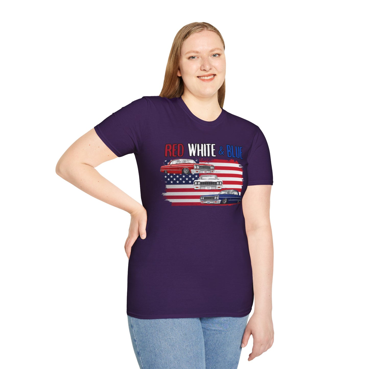 Patriotic Lowrider Shirt, Red White and Blue Car Tee, Classic Car Shirt, 4th of July Car Lover Gift, Unisex Auto Tee