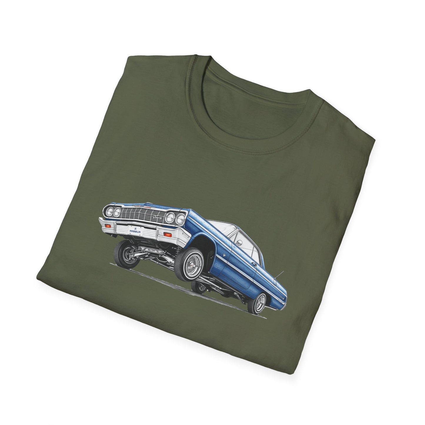 1964 Chevy Impala Hydraulics Lowrider Ink Drawing T-Shirt - Old School Hip Hop Cholo Art Tee Design - Chicano Car Club Graphic Tee