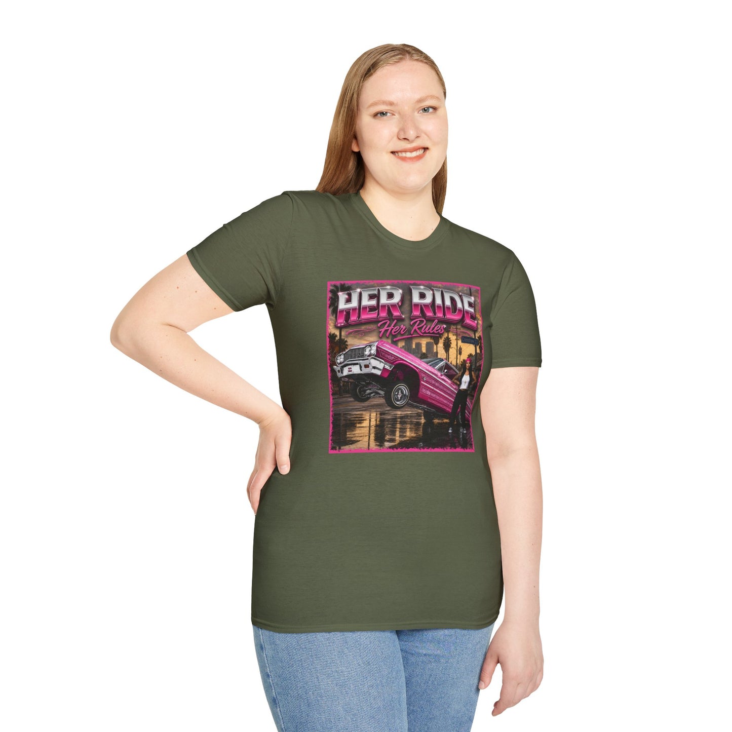 Women Lowrider Shirt, Her Ride Her Rules Tee, Pink Classic Car Graphic Shirt, Car Enthusiast Gift, Retro Auto Tee