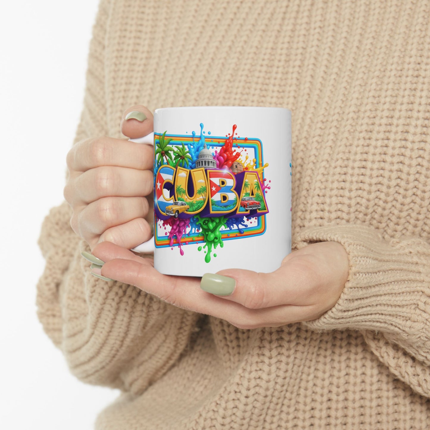 Colorful Cuban Flag Ceramic Mug, 11oz 15oz - Vibrant Cuba Souvenir Coffee Cup, Patriotic Tea Mug, Cuban American Gift, Kitchen Decor