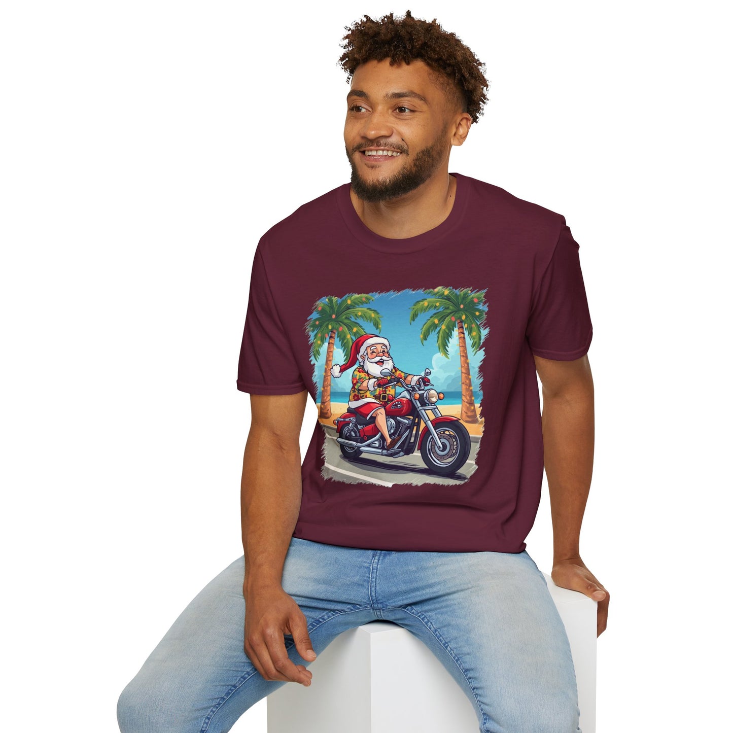 Tropical Santa riding a motorcycle shirt, Family Christmas Shirts, Christmas T Shirt, Holiday Shirt, Cute Xmas Shirt for the family, Holiday Gift