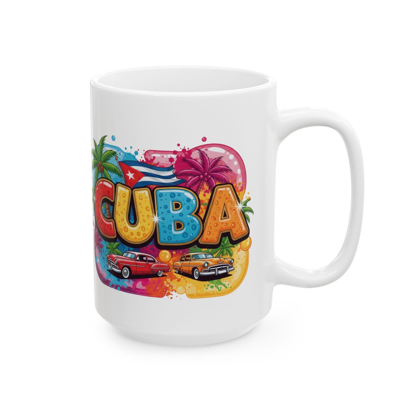 Colorful Cuban Flag Ceramic Mug, 11oz 15oz - Vibrant Cuba Souvenir Coffee Cup, Patriotic Tea Mug, Cuban American Gift, Kitchen Decor