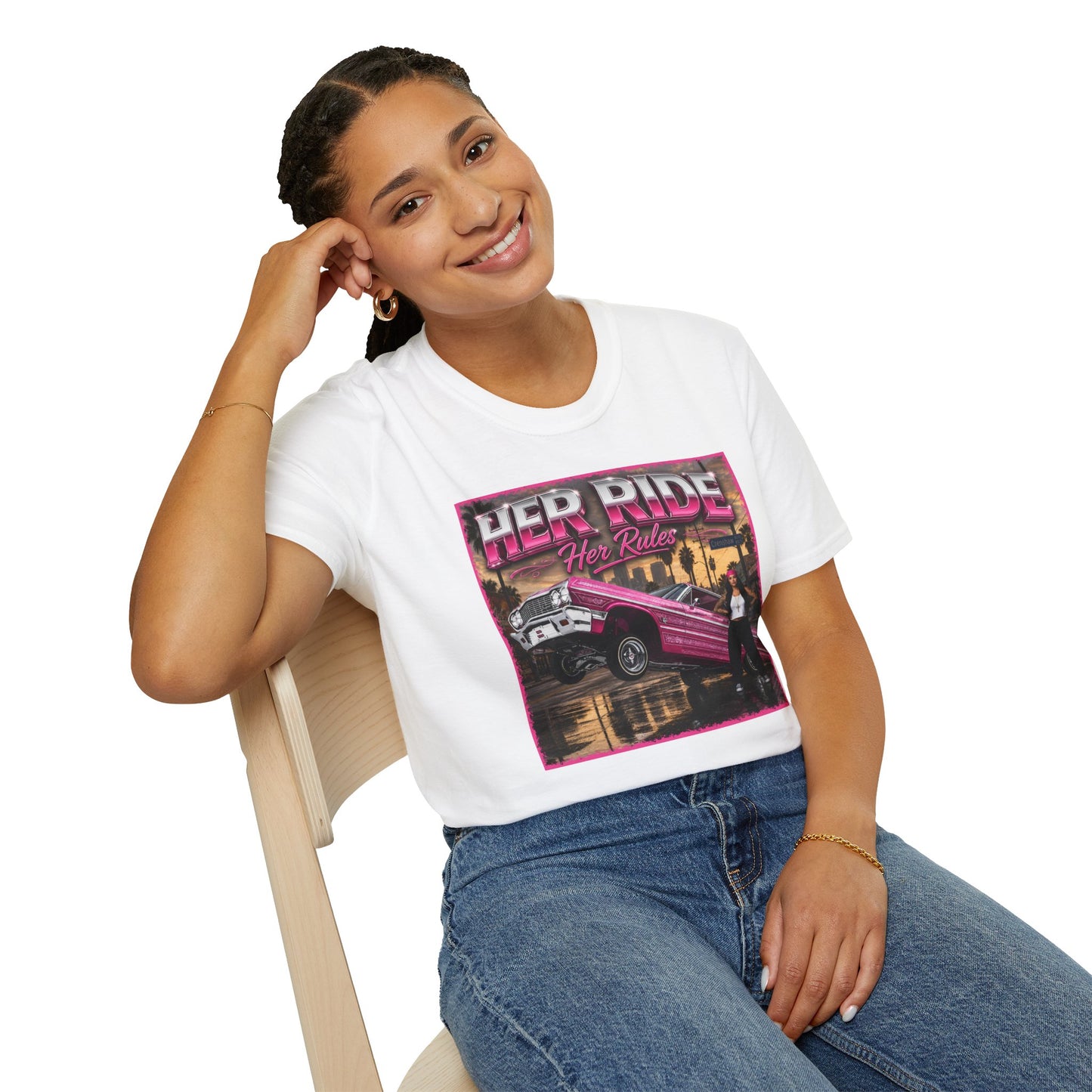 Women Lowrider Shirt, Her Ride Her Rules Tee, Pink Classic Car Graphic Shirt, Car Enthusiast Gift, Retro Auto Tee
