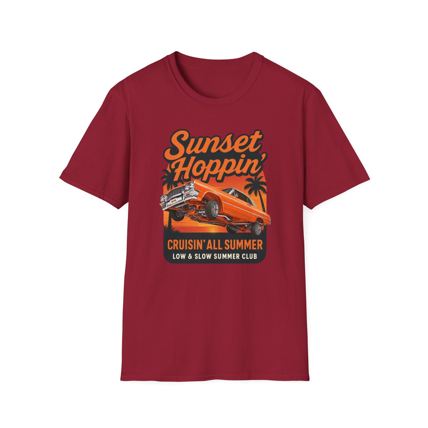 Lowrider Summer Shirt, Sunset Hoppin Tee, Cruisin All Summer Graphic Shirt, Low and Slow Car Tee, Unisex Car Lover Gift
