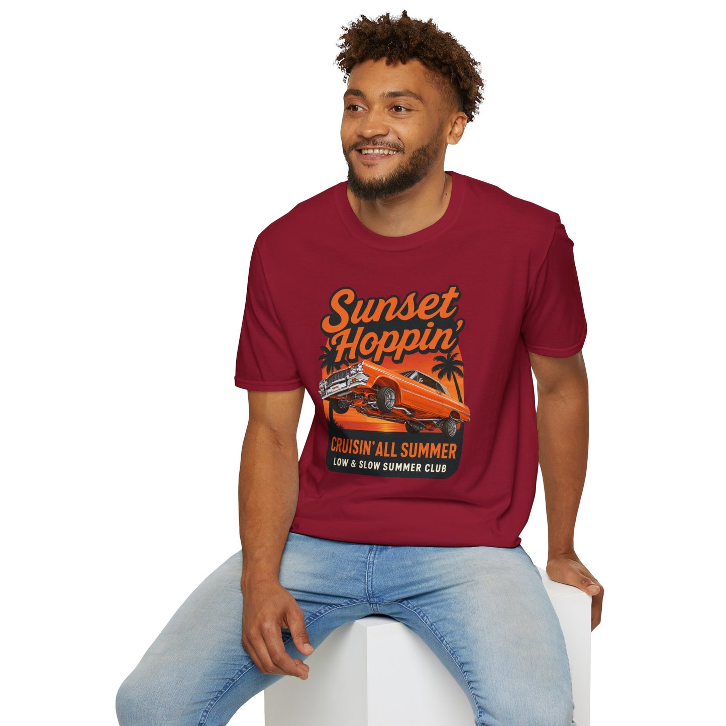 Lowrider Summer Shirt, Sunset Hoppin Tee, Cruisin All Summer Graphic Shirt, Low and Slow Car Tee, Unisex Car Lover Gift