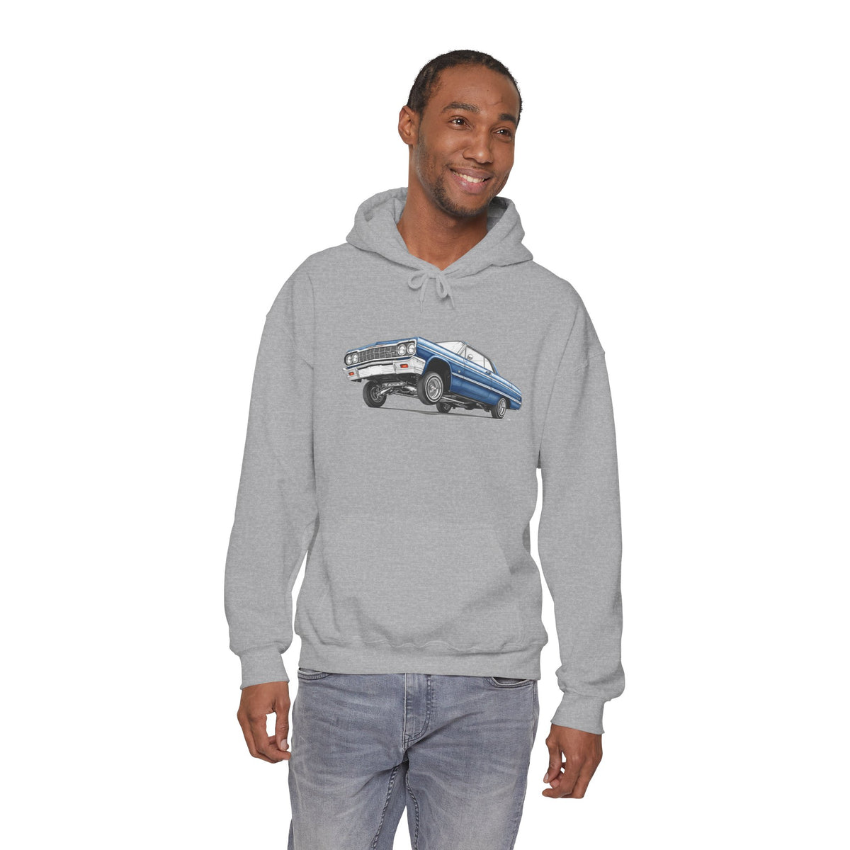Classic Car Hoodie, Lowrider Car Hoodie, Blue Vintage Car Sweatshirt, Car Enthusiast Gift, Unisex Automotive Hoodie